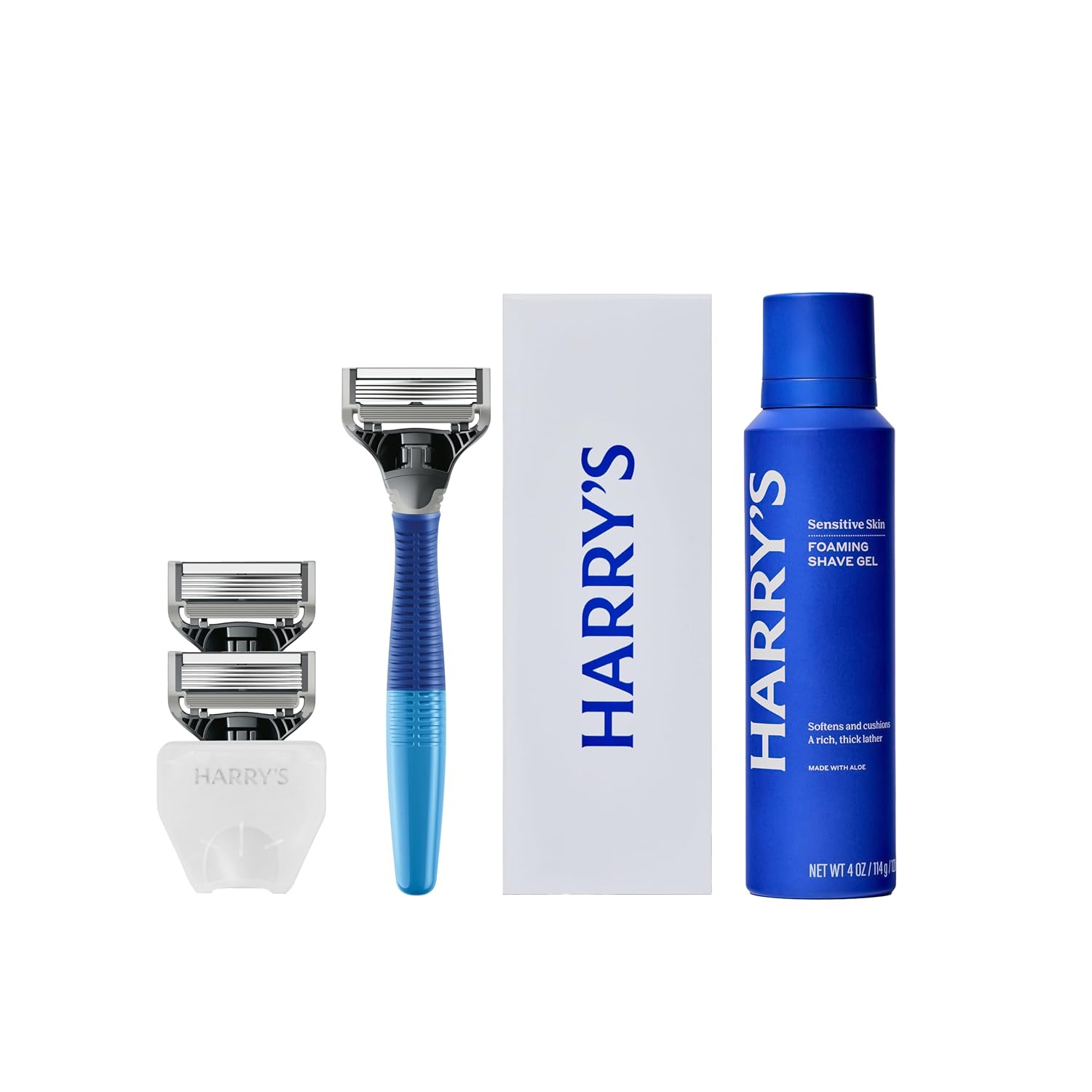 Original Shaving Kit for Men - Razor Handle, 3 Razor Blade Refills, Foaming Shave Gel, and Travel Blade Cover - German Engineered - Charcoal