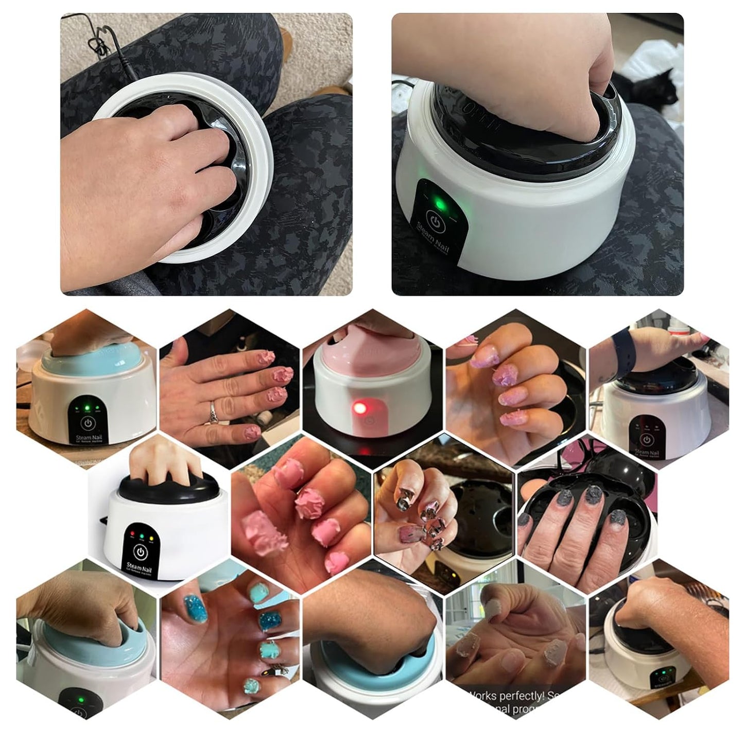 Nail Soaking Bowl, Electric Soak off Bowl Manicure Soaker Nail Polish Remover Machine for Acrylic Nails Dip Gel with Color Cuticle Pusher, Black
