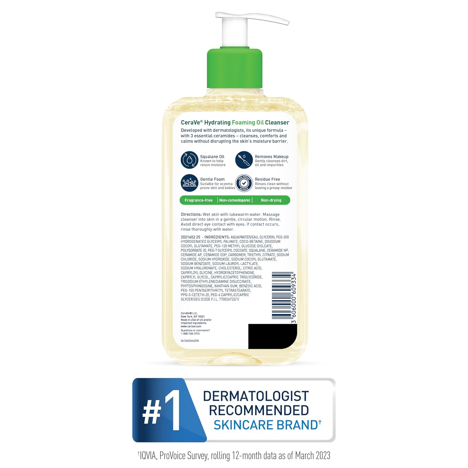 Hydrating Foaming Oil Facial Cleanser with Hyaluronic Acid, 19Oz | Face and Body Wash with Squalane Oil and Ceramides in a Fragrance Free, Residue Free Formula for Dry to Very Dry Skin.