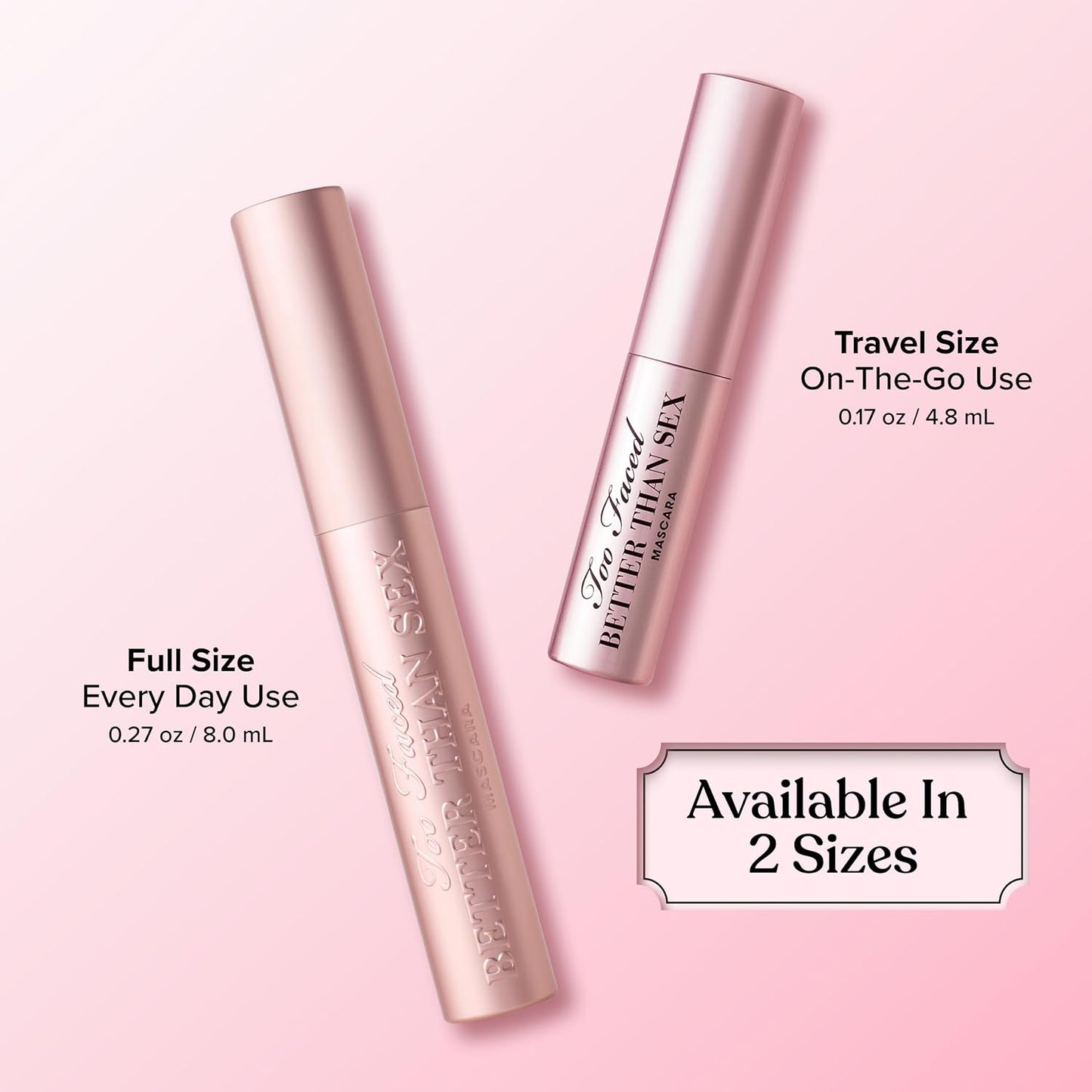 Too Faced Better than Sex Volumizing and Lengthening Mascara | Vegan Formula, Dramatic Volume and Length | Cruelty-Free Eye Makeup + Hourglass Brush for False Lash Effect