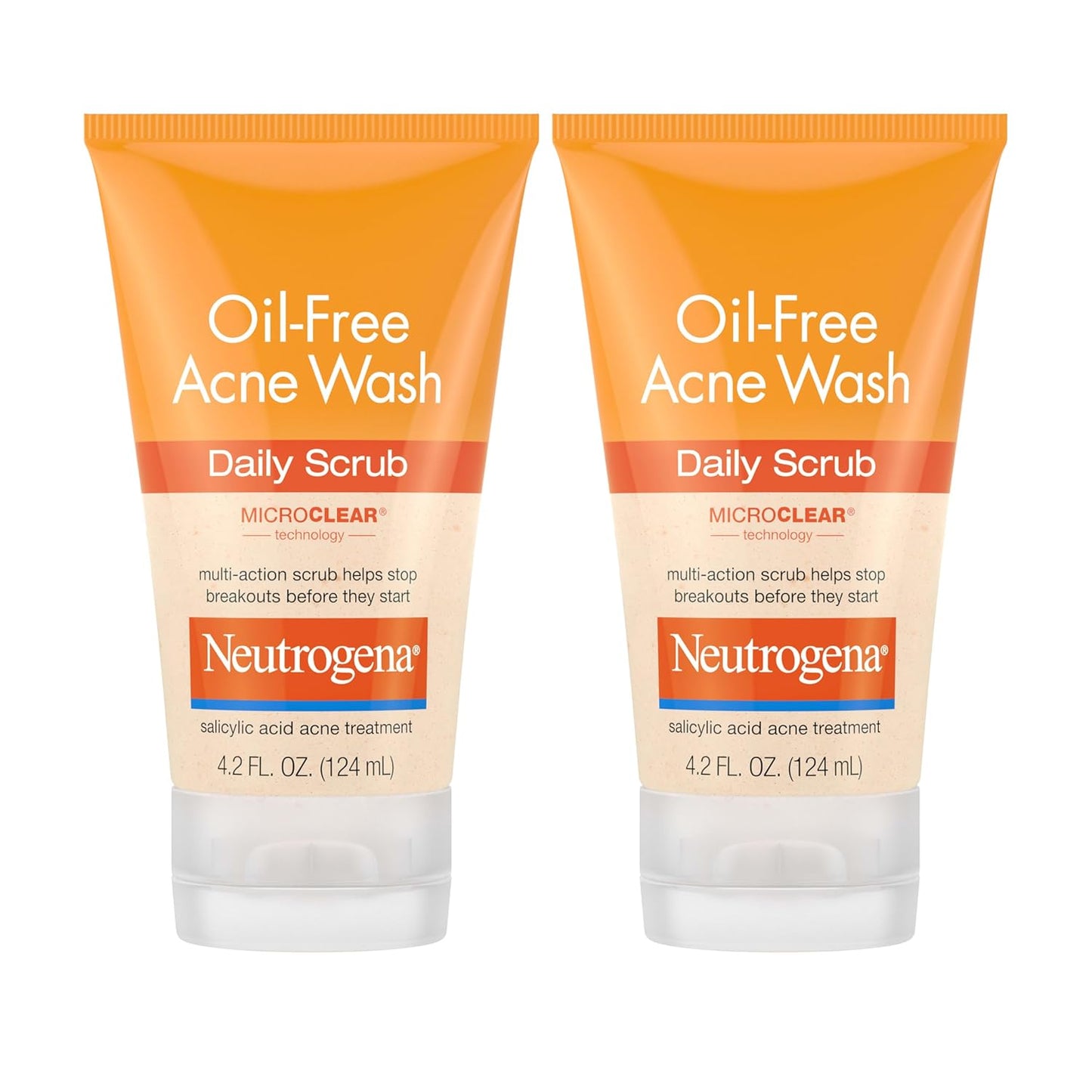 Neutrogena Oil-Free Acne Face Wash with 2% Salicylic Acid, Daily Exfoliating Scrub & Acne Treatment for Oily, Acne-Prone Skin, Clears Breakouts & Blackheads, 4.2 Fl. Oz