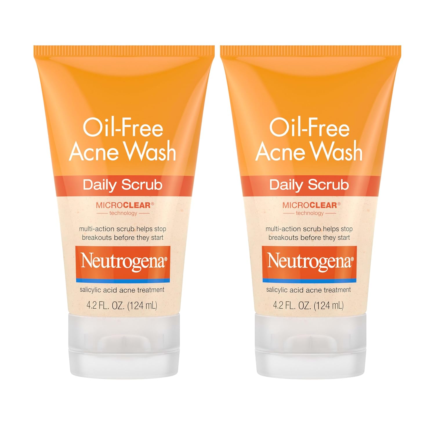 Neutrogena Oil-Free Acne Face Wash with 2% Salicylic Acid, Daily Exfoliating Scrub & Acne Treatment for Oily, Acne-Prone Skin, Clears Breakouts & Blackheads, 4.2 Fl. Oz