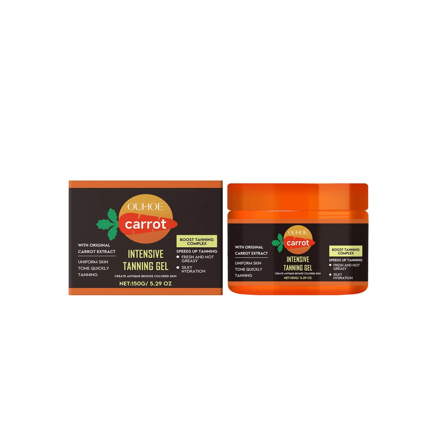 Achieve a Radiant Sun-Kissed Glow with Our Carrot Tanning Gel – Lightweight, Fast Absorbing, and Moisturizing for a Natural Tan!