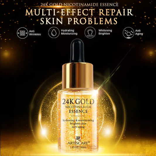 24K Gold Niacinamide Face Essence 30Ml Moisturizing Hyaluronic Acid Serum Dry Skin Care