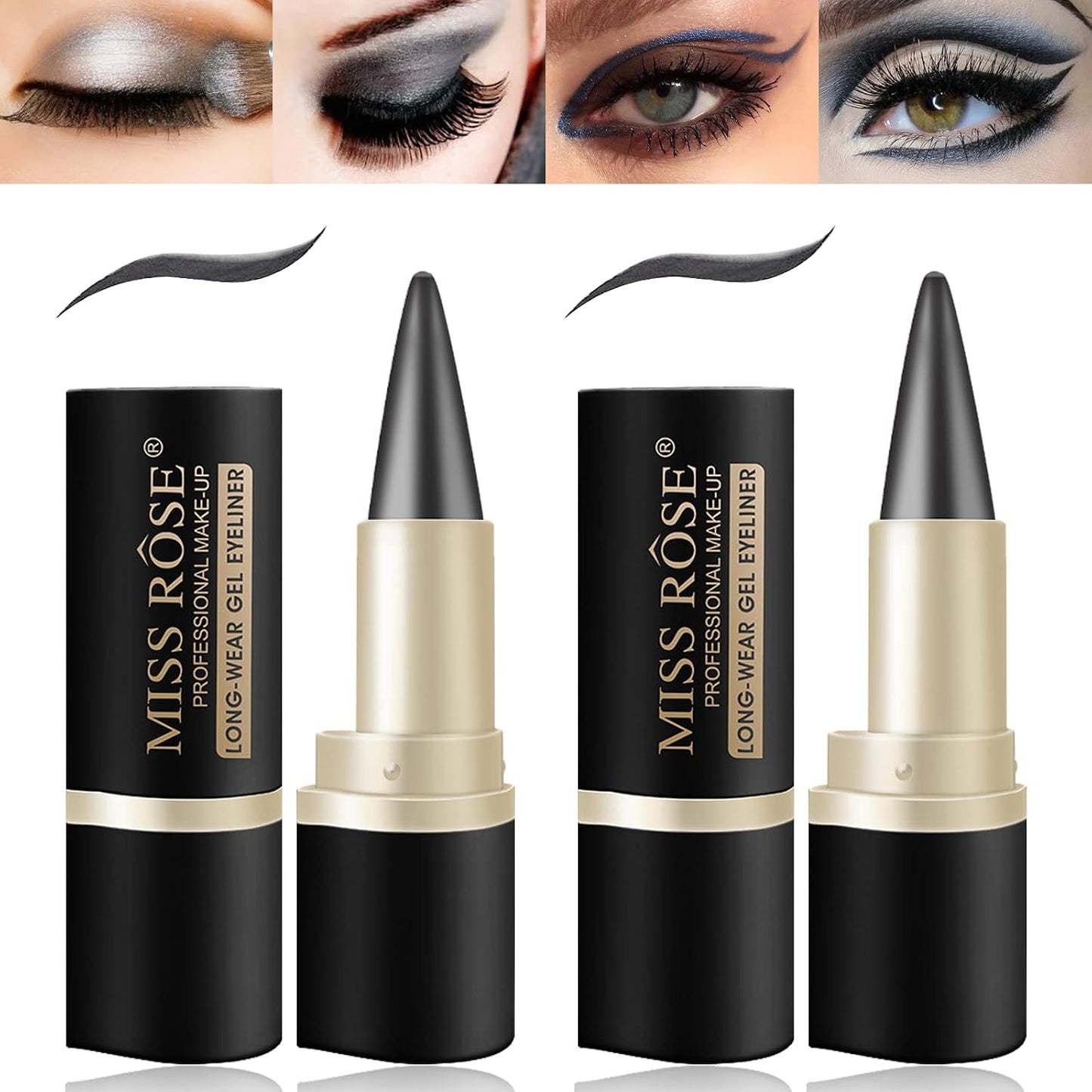 2 Pcs Black Gel Cream Eyeliner Set, Tool Smudge Proof and Waterproof Matte Quick Dry Black Eye-Liner Pencil Tattoo Eyeliner Pen Stick Makeup for Women