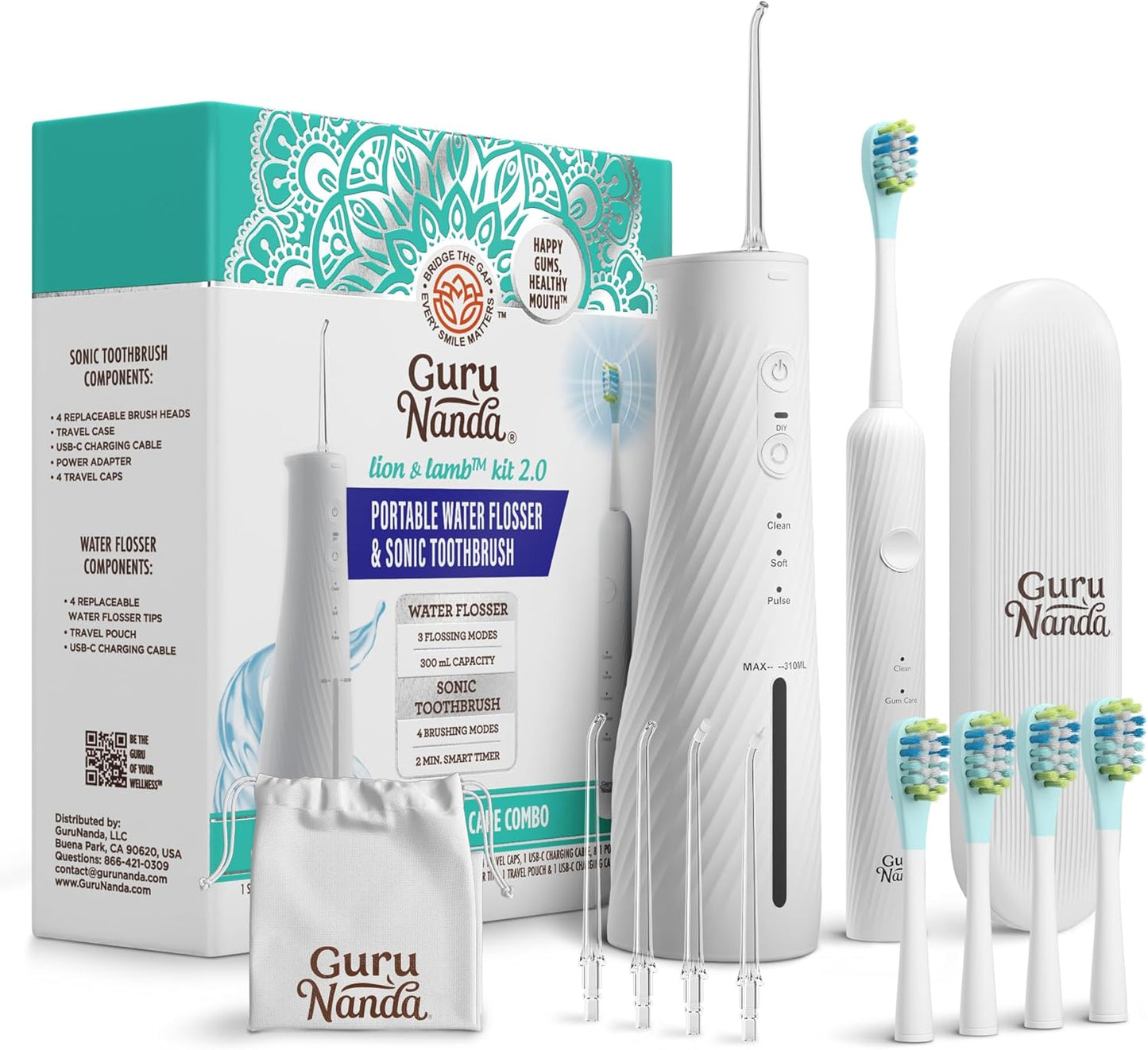 Lion & Lamb Kit 2.0, Electric Toothbrush with Water Flosser Combo, 4 Jet Tips, 4 Brush Heads, & IPX7 Waterproof Design for Complete Oral Care, Lavender