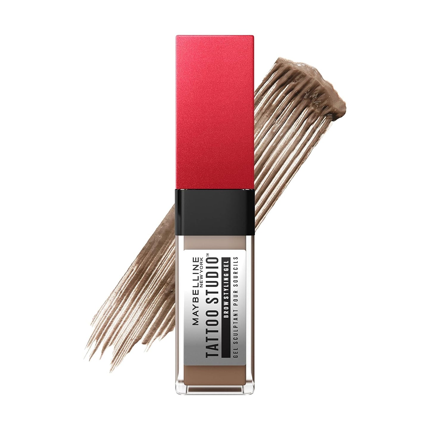 Maybelline Tattoo Studio Brow Styling Gel, Waterproof Eyebrow Make Up, Brow Tint for up to 36HR Wear, Medium Brown, 1 Count