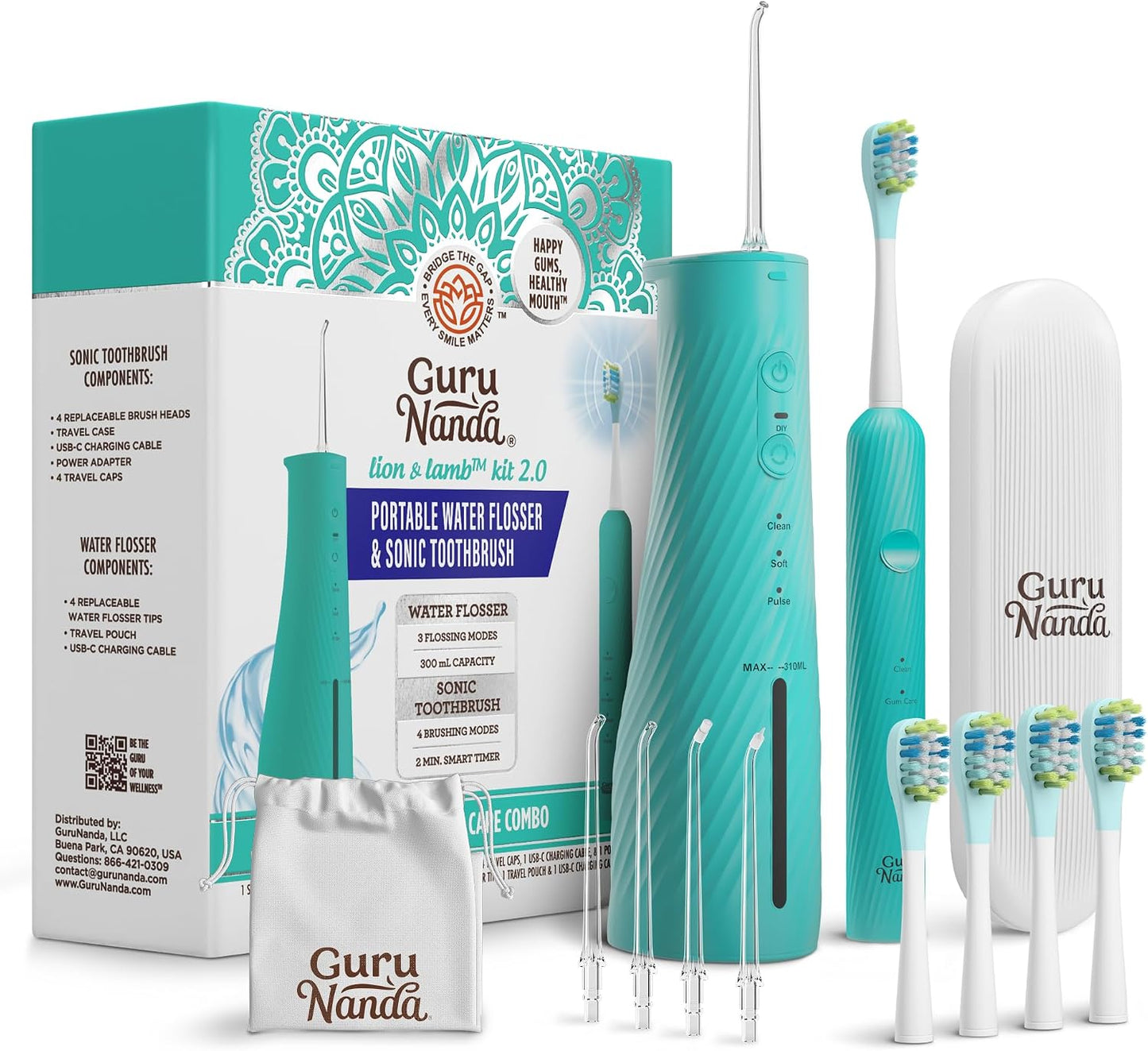 Lion & Lamb Kit 2.0, Electric Toothbrush with Water Flosser Combo, 4 Jet Tips, 4 Brush Heads, & IPX7 Waterproof Design for Complete Oral Care, Lavender