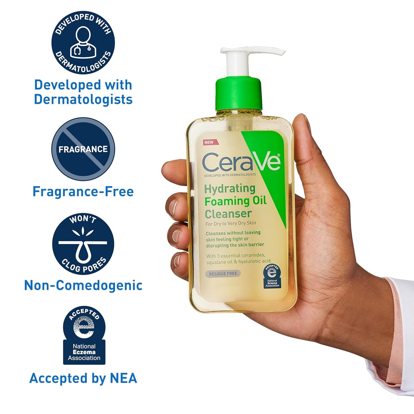 Hydrating Foaming Oil Facial Cleanser with Hyaluronic Acid, 19Oz | Face and Body Wash with Squalane Oil and Ceramides in a Fragrance Free, Residue Free Formula for Dry to Very Dry Skin.