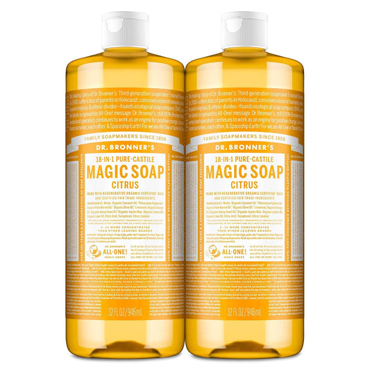 Magic Soap-Pure-Castile Liquid Soap (Citrus, 32Oz, 2-Pack)-Regenerative Organic Certified Oils, 18-In-1 Uses: Body, Hair, Laundry, Pets & Dishes, Concentrated, Vegan, Non-Gmo