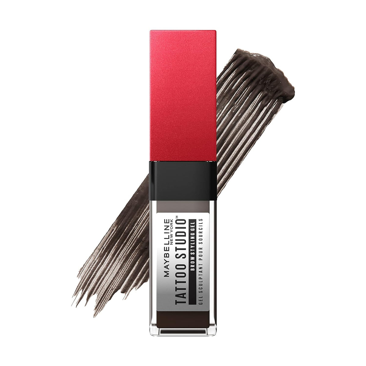 Maybelline Tattoo Studio Brow Styling Gel, Waterproof Eyebrow Make Up, Brow Tint for up to 36HR Wear, Medium Brown, 1 Count