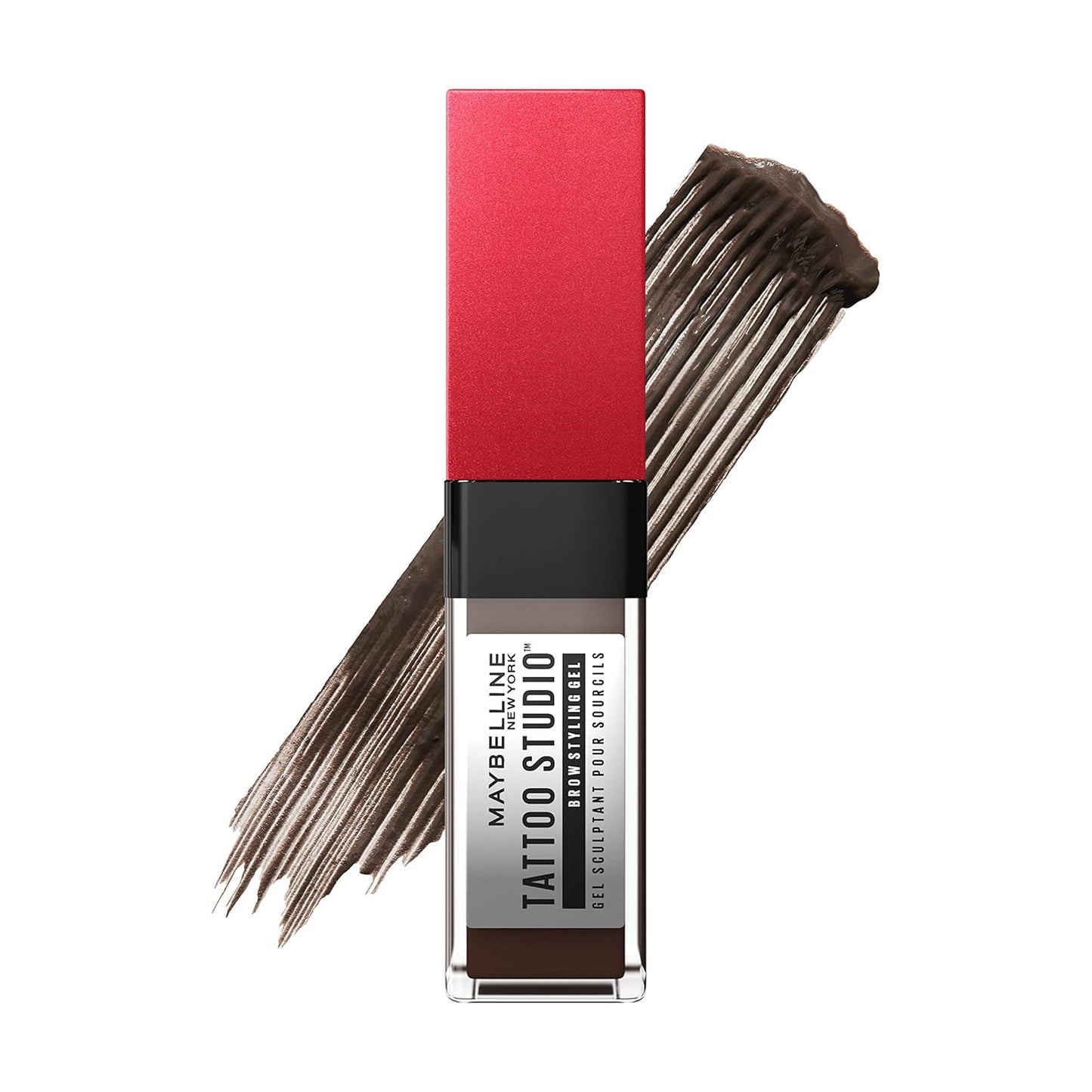 Maybelline Tattoo Studio Brow Styling Gel, Waterproof Eyebrow Make Up, Brow Tint for up to 36HR Wear, Medium Brown, 1 Count
