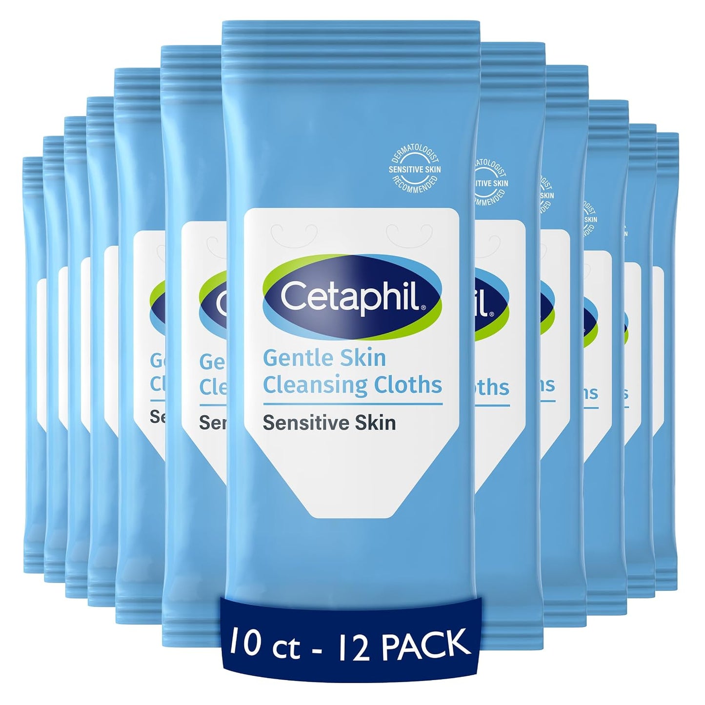 Face and Body Wipes, Gentle Skin Cleansing Cloths, for Dry, Sensitive Skin, Flip Top Closure, Great for the Gym, Travel, in the Car, Hypoallergenic, Fragrance Free, 10 Count (Pack of 12)
