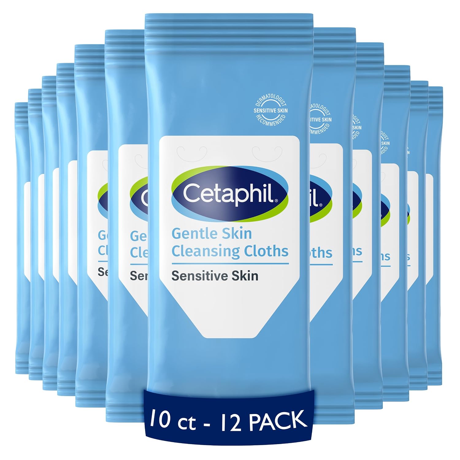 Face and Body Wipes, Gentle Skin Cleansing Cloths, for Dry, Sensitive Skin, Flip Top Closure, Great for the Gym, Travel, in the Car, Hypoallergenic, Fragrance Free, 10 Count (Pack of 12)