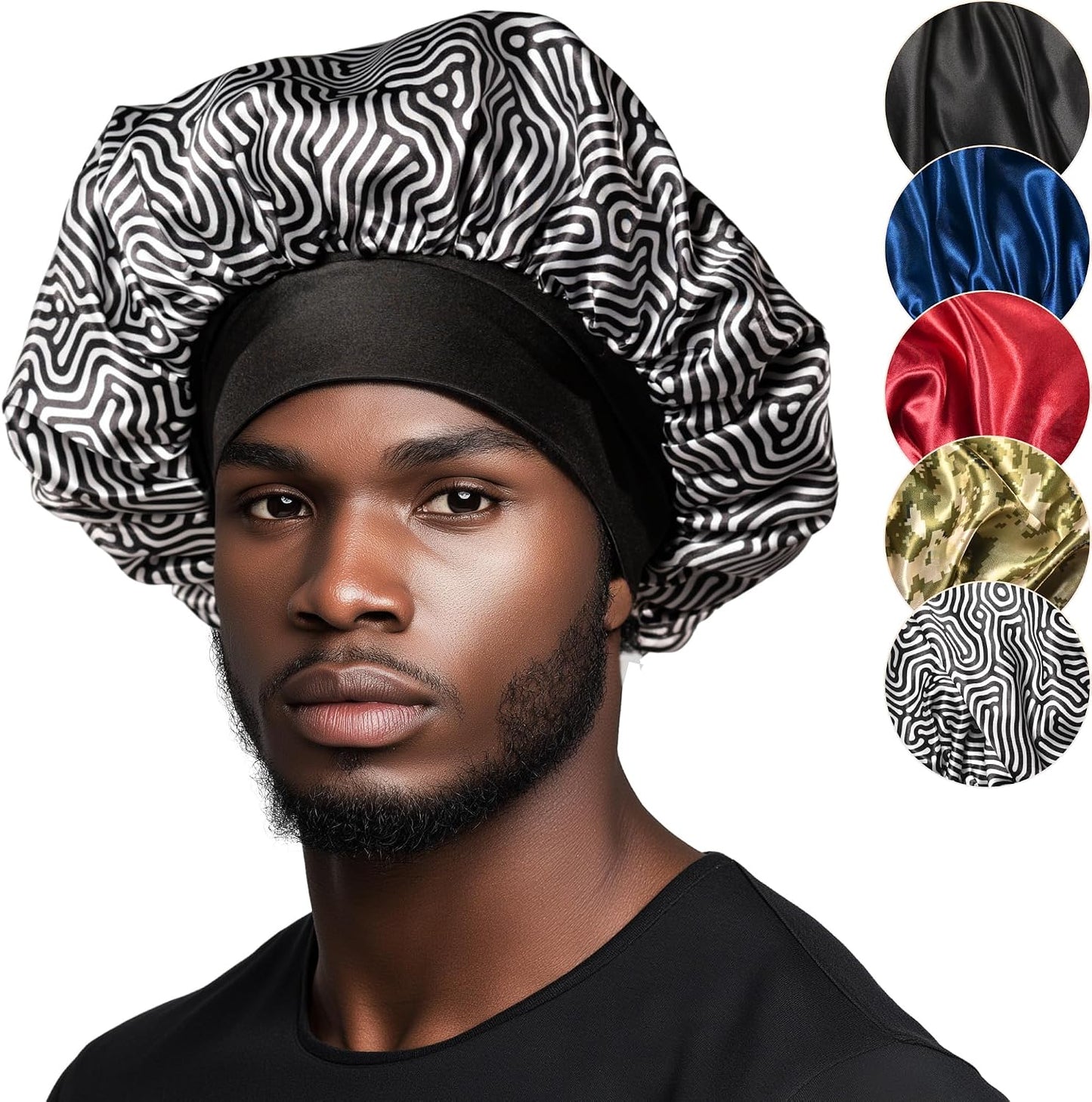Niagara Satin Bonnet Men - Bonnet for Sleeping Men - Reversible Night Cap - Mens Bonnet for Curly Hair