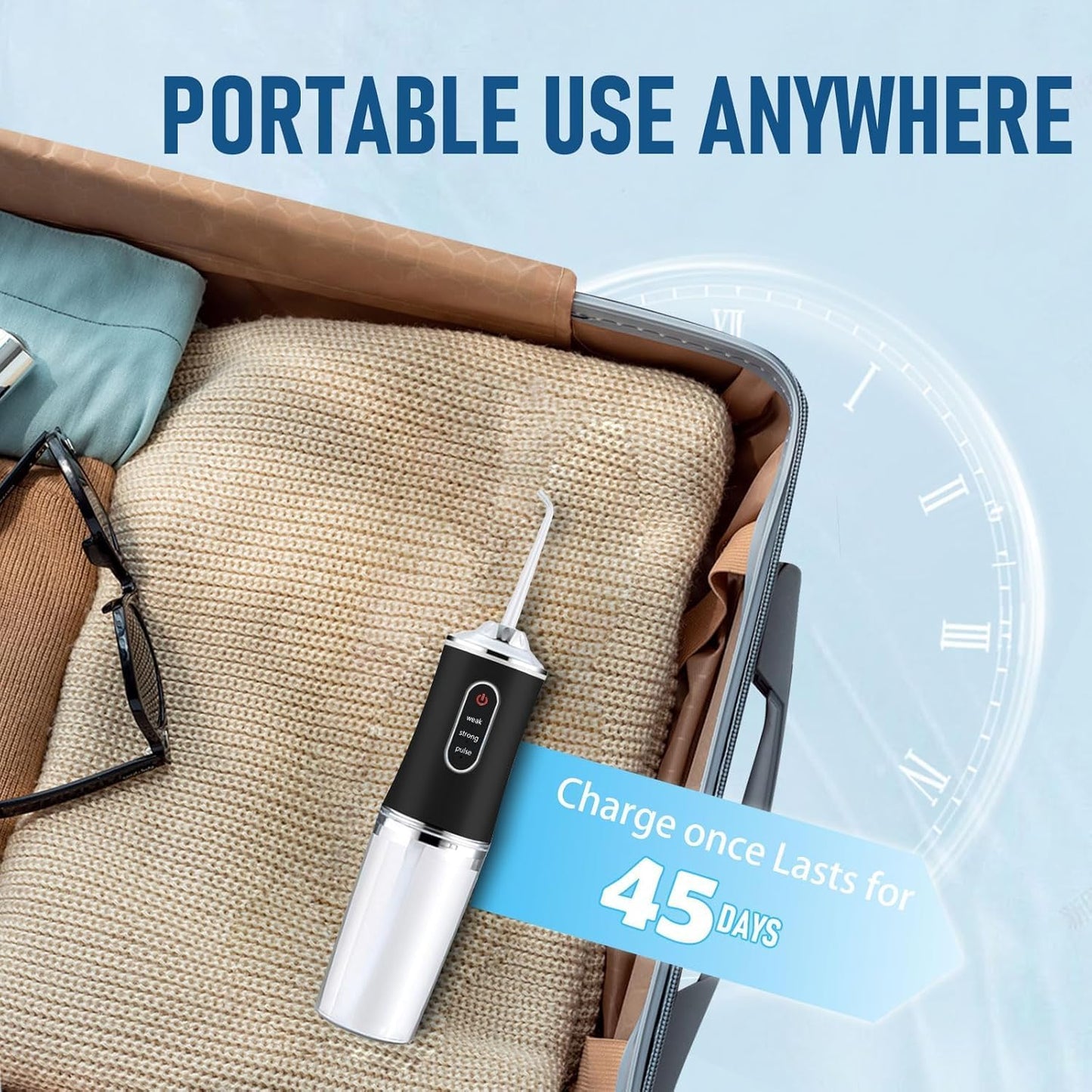 Water Dental Flosser Teeth Pick Portable Cordless Oral Irrigator Rechargeable Travel Irrigation Cleaner 3 Modes 4 Jets IPX7 Waterproof Electric (Black)