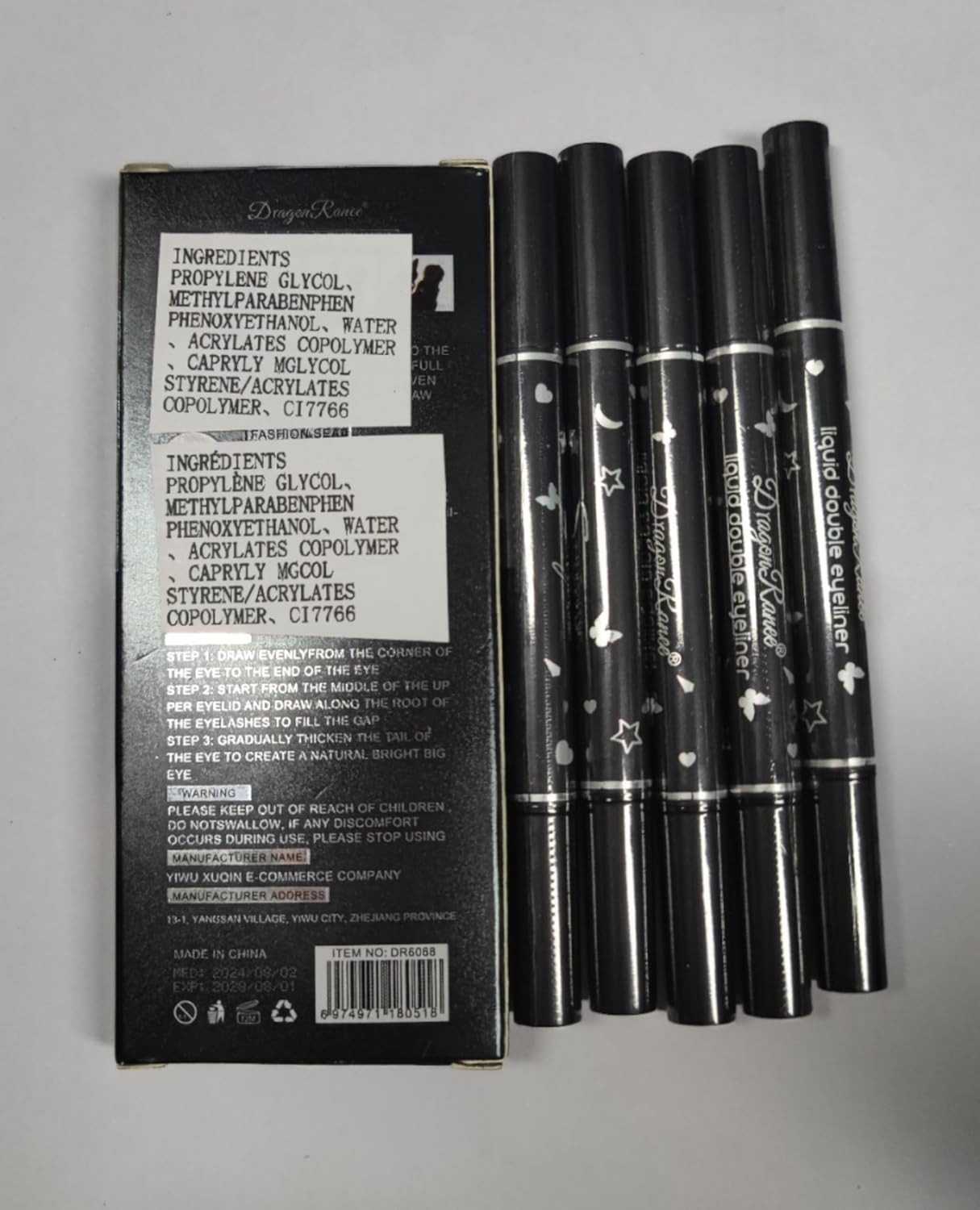 5PCS Black Liquid Eyeliner Stamps Set,Double-Side Winged Eyeliner Stencil Pen,Waterproof Long Lasting Eye Liners Stamp Eyeliner Pencil Tattoo Makeup Tools with Heart,Flower,Star,Butterfly,Cone Shapes