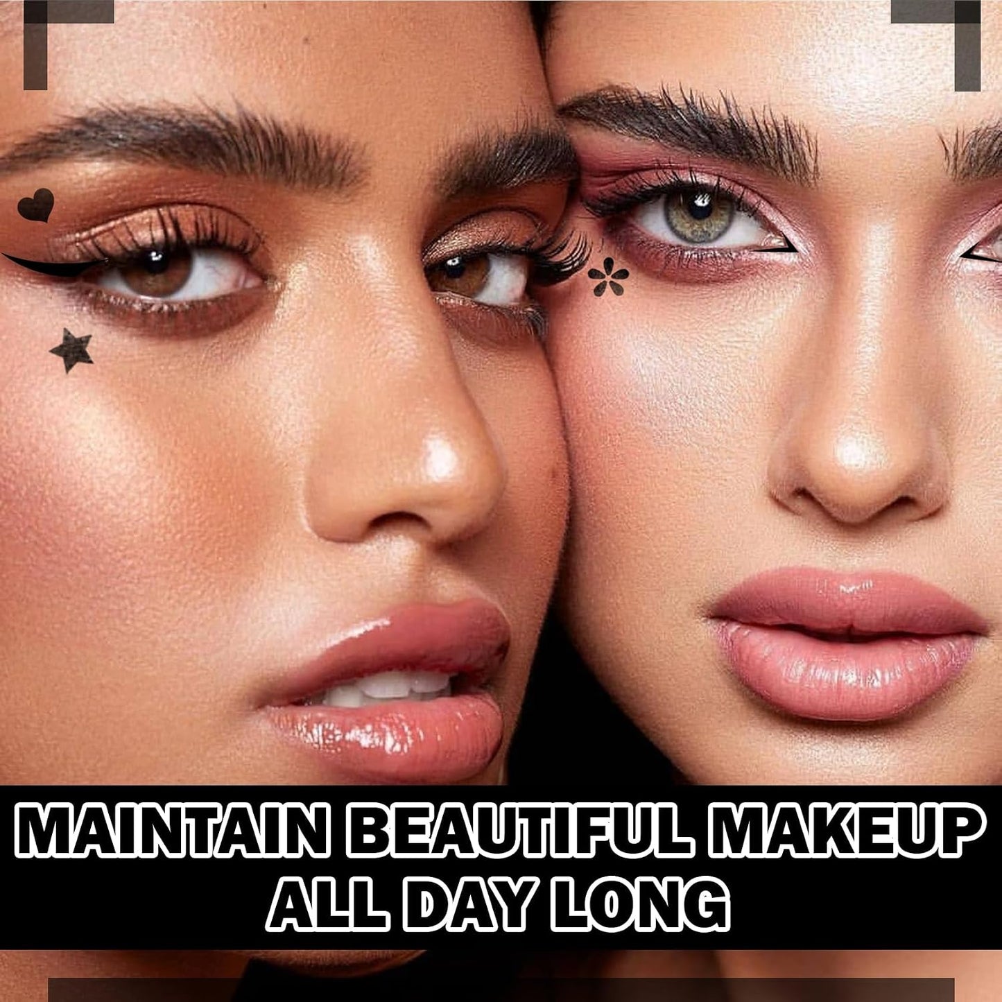 5PCS Black Liquid Eyeliner Stamps Set,Double-Side Winged Eyeliner Stencil Pen,Waterproof Long Lasting Eye Liners Stamp Eyeliner Pencil Tattoo Makeup Tools with Heart,Flower,Star,Butterfly,Cone Shapes
