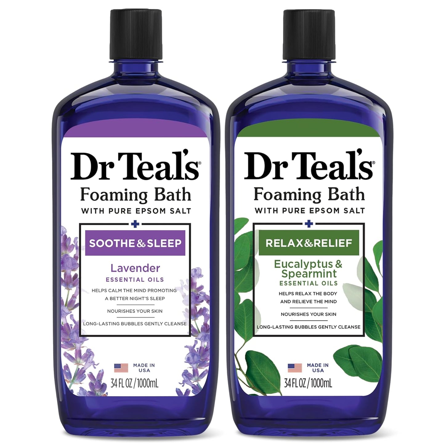 Foaming Bath with Pure Epsom Salt, Soothe & Sleep with Lavender, 34 Fl Oz (Pack of 2)