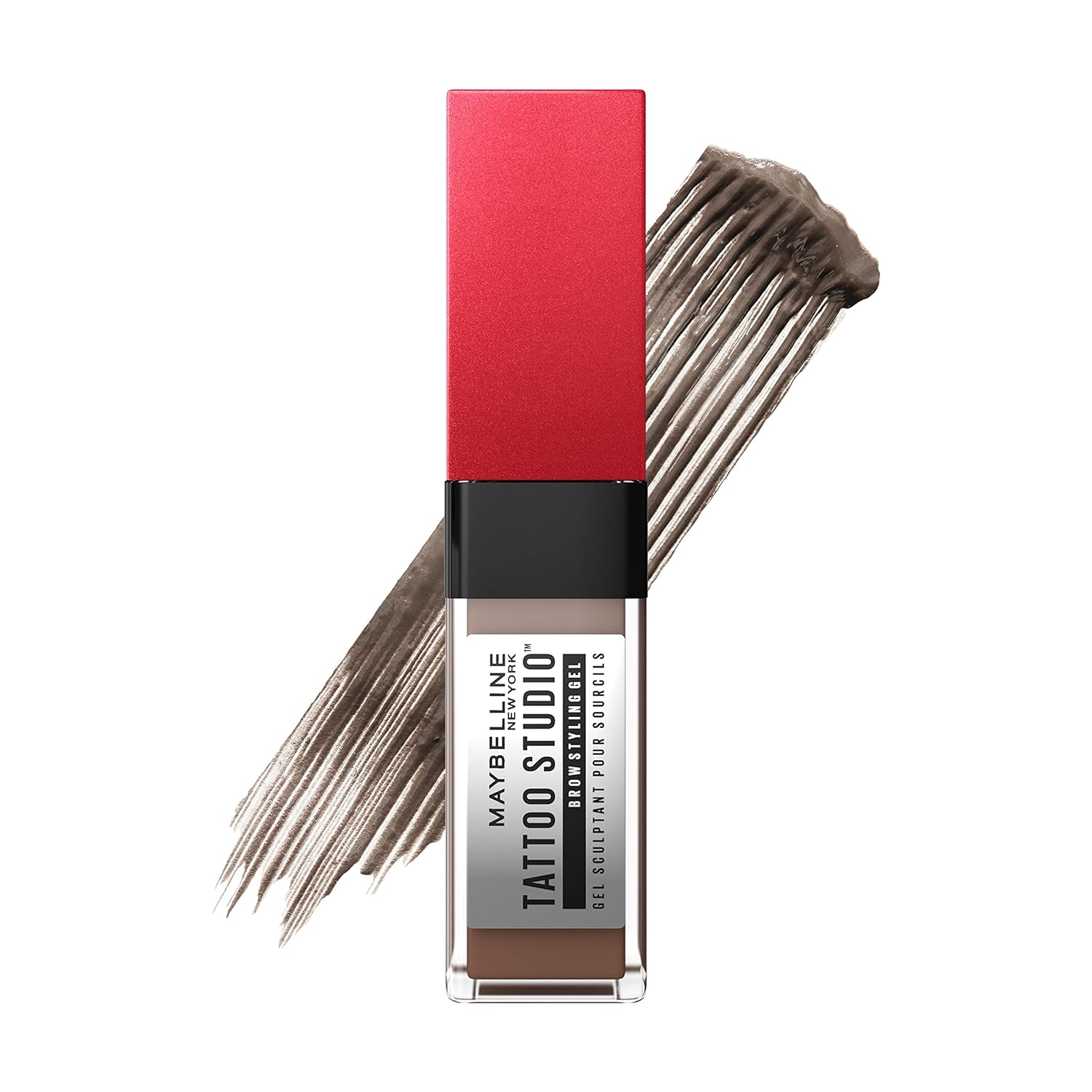 Maybelline Tattoo Studio Brow Styling Gel, Waterproof Eyebrow Make Up, Brow Tint for up to 36HR Wear, Medium Brown, 1 Count