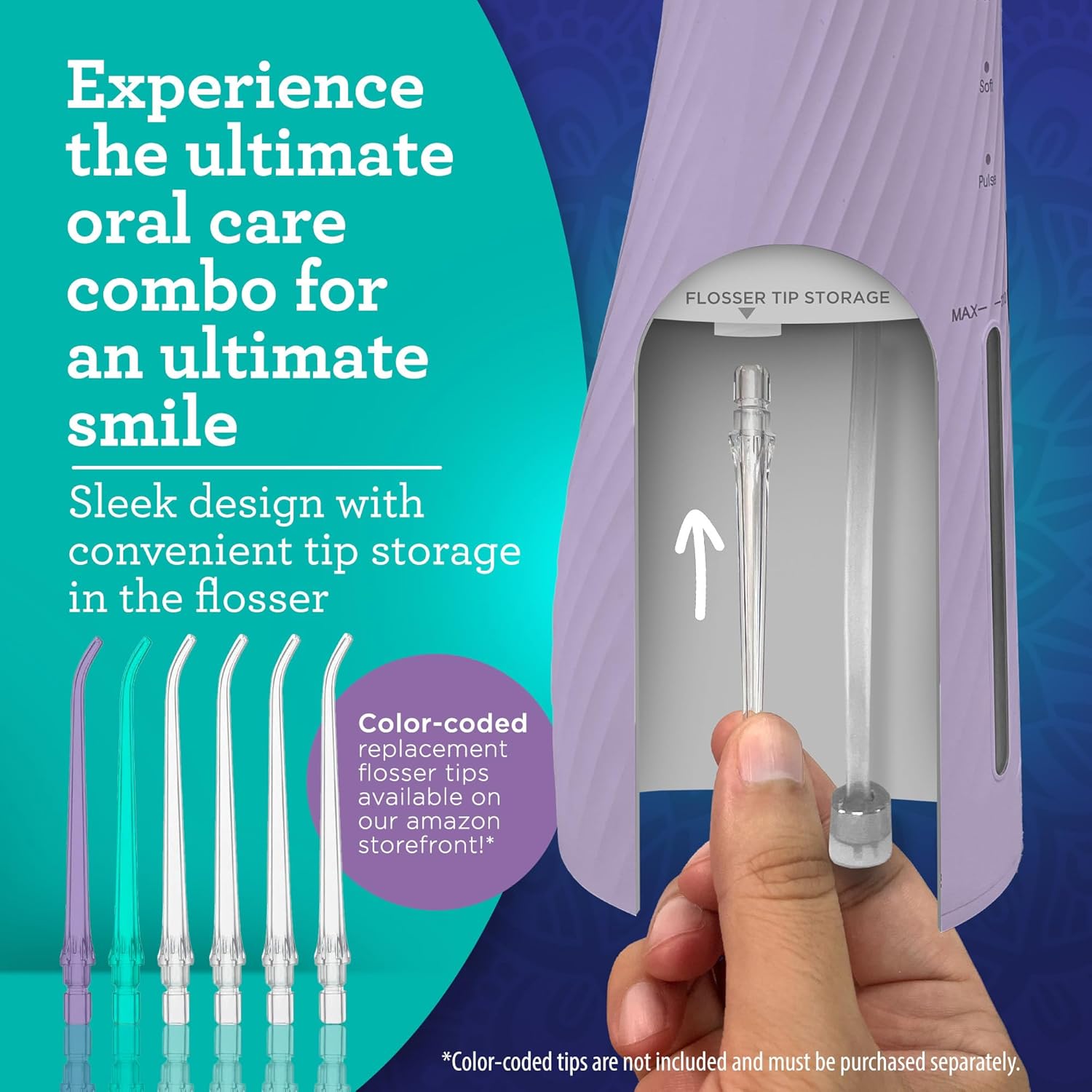 Lion & Lamb Kit 2.0, Electric Toothbrush with Water Flosser Combo, 4 Jet Tips, 4 Brush Heads, & IPX7 Waterproof Design for Complete Oral Care, Lavender