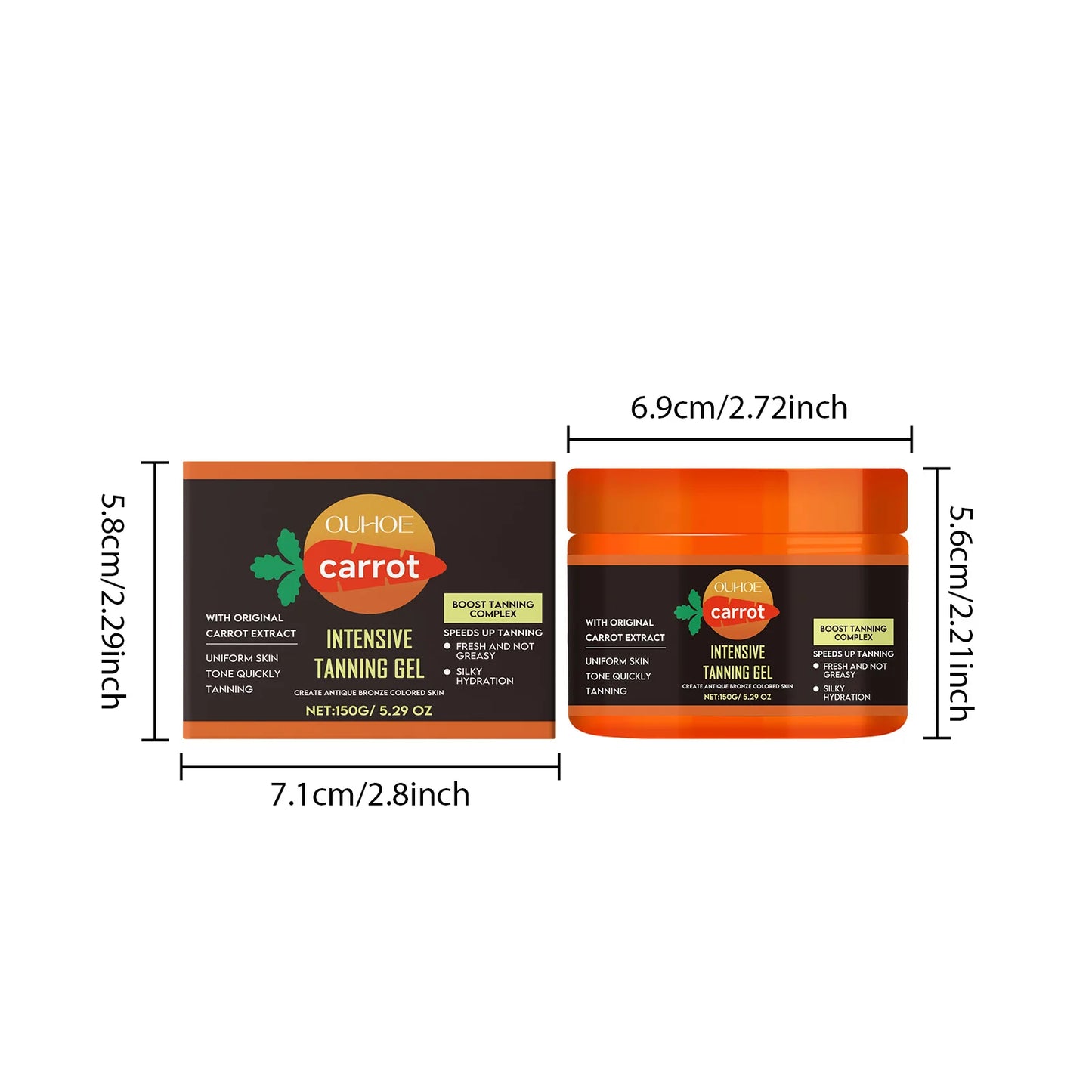 Achieve a Radiant Sun-Kissed Glow with Our Carrot Tanning Gel – Lightweight, Fast Absorbing, and Moisturizing for a Natural Tan!