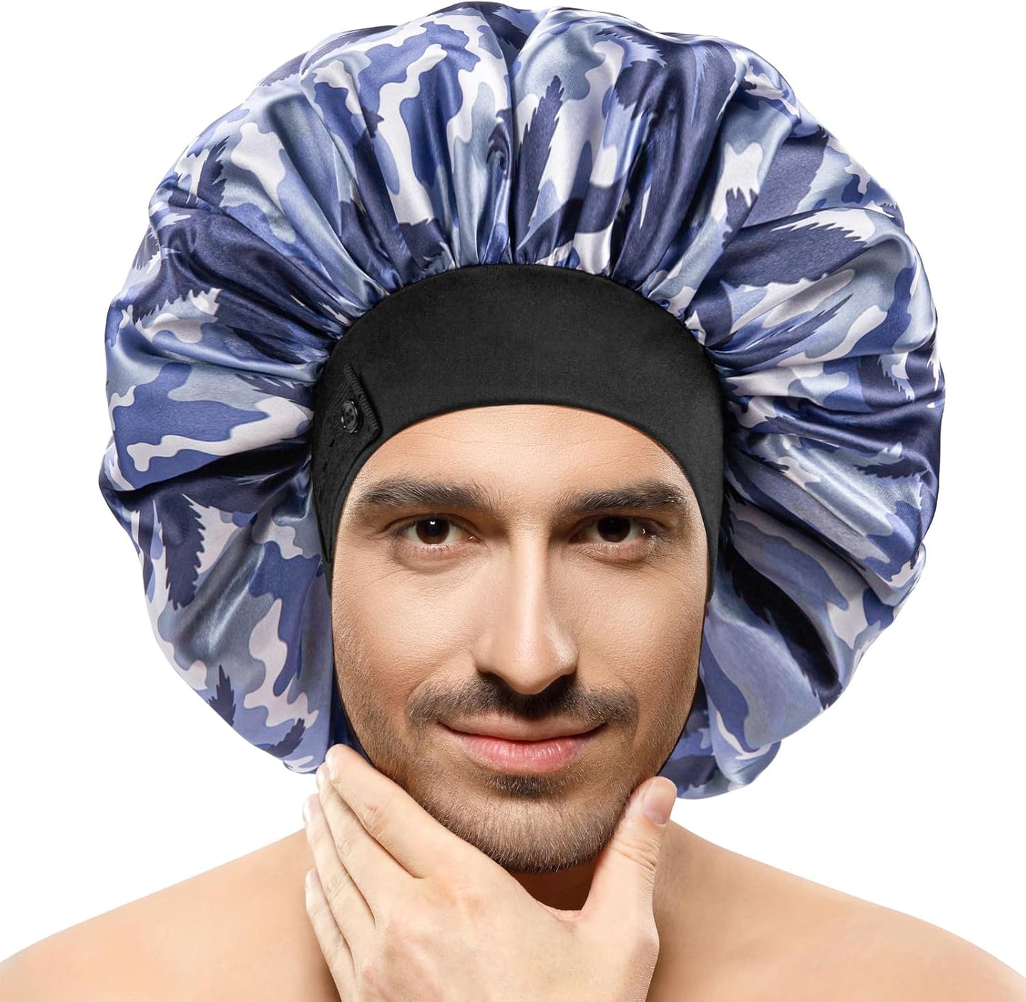 Satin Bonnets for Men Women, Adjustable & Soft Elastic Band Hair Bonnet Large Silk Bonnet for Sleeping Curly Hair Braids