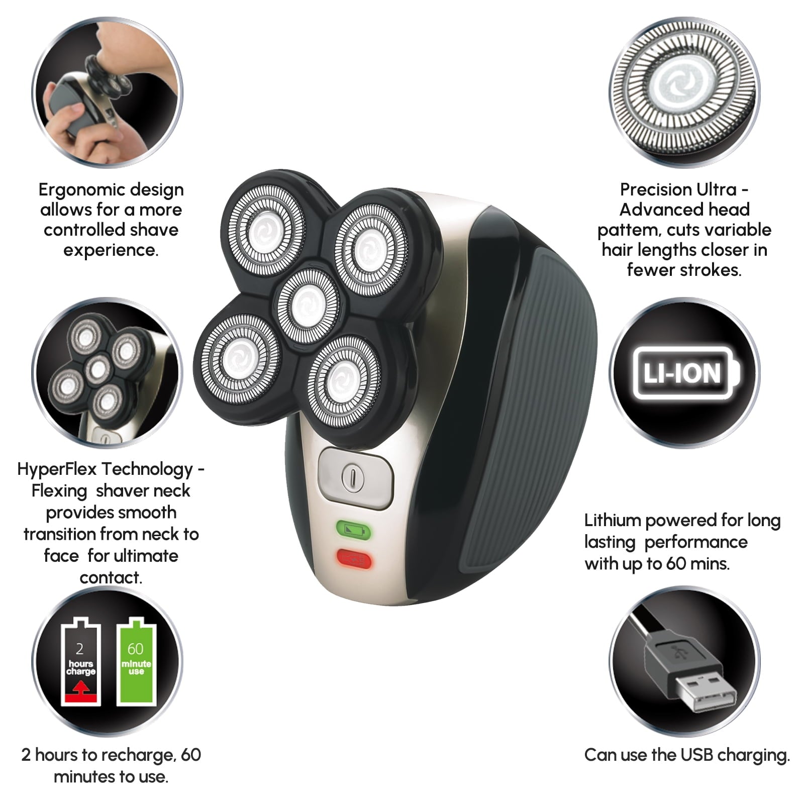 5-In-1 Head Shaver for Bald Men, 4D Electric Rotary Razor, Cordless Wet & Dry Waterproof, Rechargeable Grooming Kit with Precision Blades, Nose Trimmer & Facial Brush, Father'S Day Gift