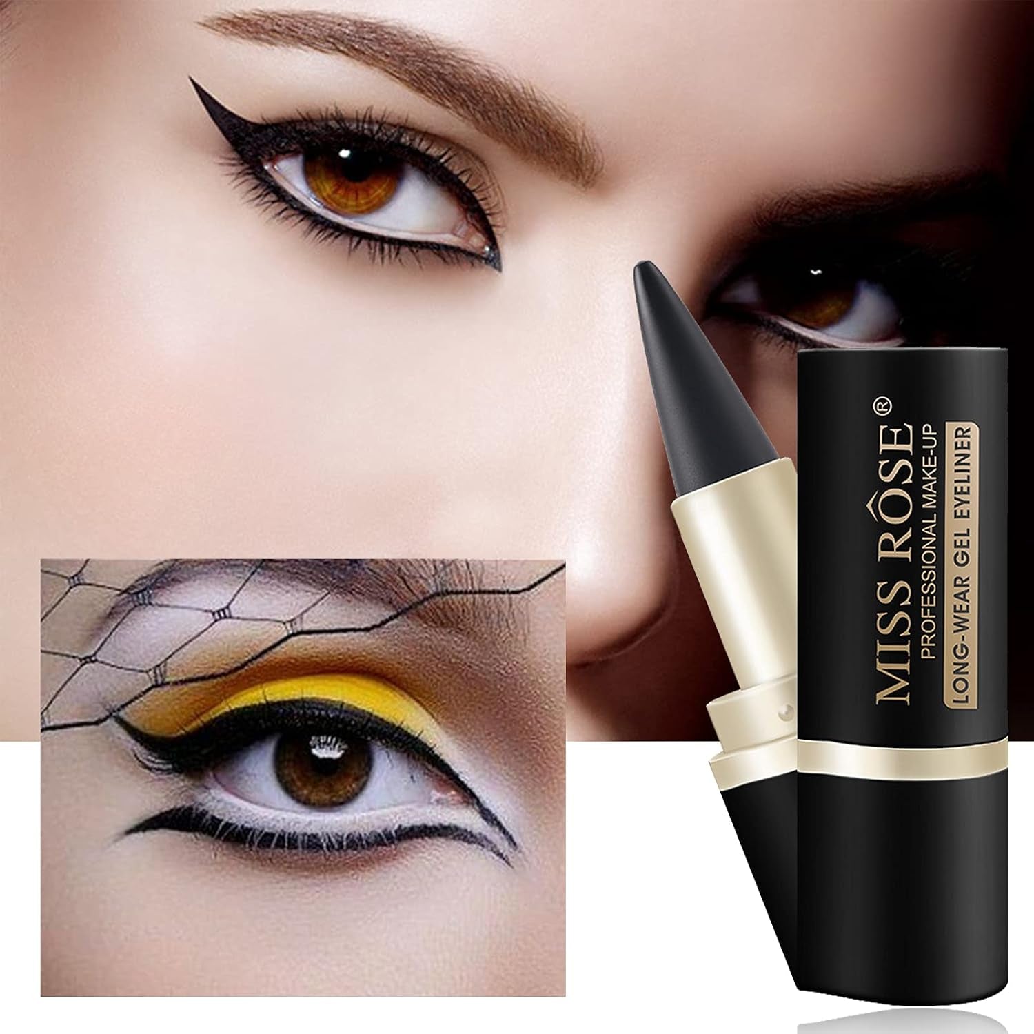 2 Pcs Black Gel Cream Eyeliner Set, Tool Smudge Proof and Waterproof Matte Quick Dry Black Eye-Liner Pencil Tattoo Eyeliner Pen Stick Makeup for Women
