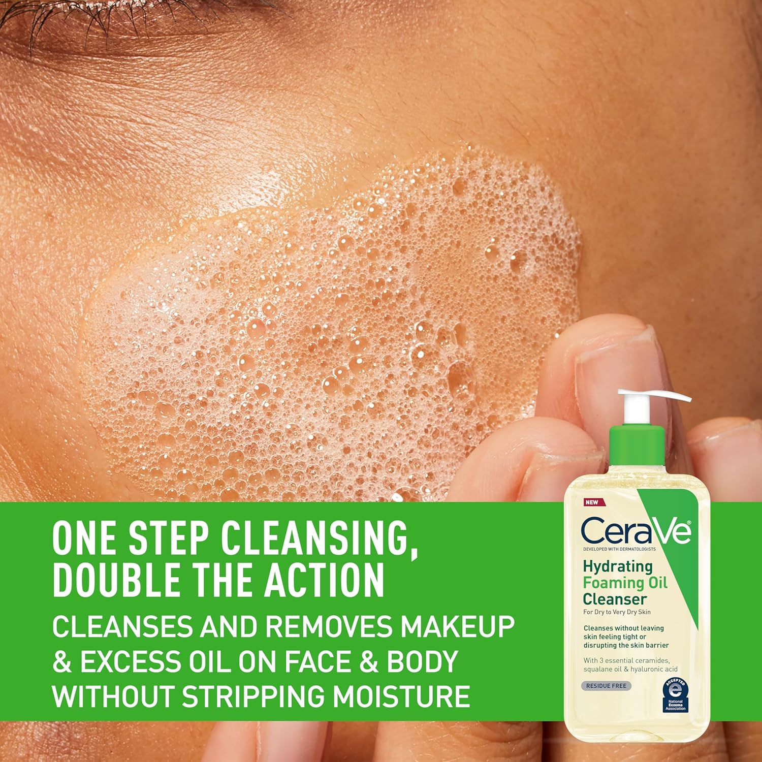 Hydrating Foaming Oil Facial Cleanser with Hyaluronic Acid, 19Oz | Face and Body Wash with Squalane Oil and Ceramides in a Fragrance Free, Residue Free Formula for Dry to Very Dry Skin.