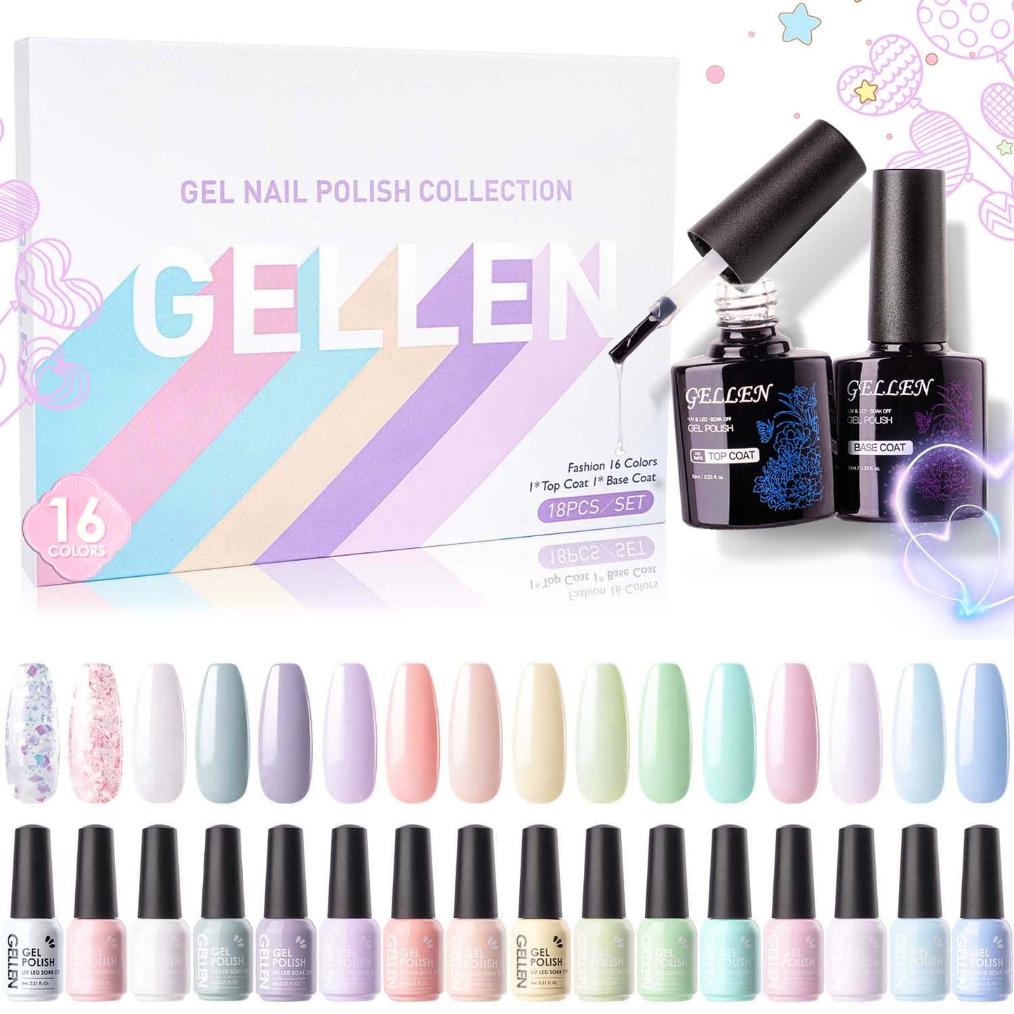 Gel Nail Polish Kit, 16 Colors Gel Polish Nudes Pink Red Brown Soak off Nail Gel Polish Set with Top and Base Coat, UV Nail Gel DIY Salon Nail Art Valentine Gift for Women