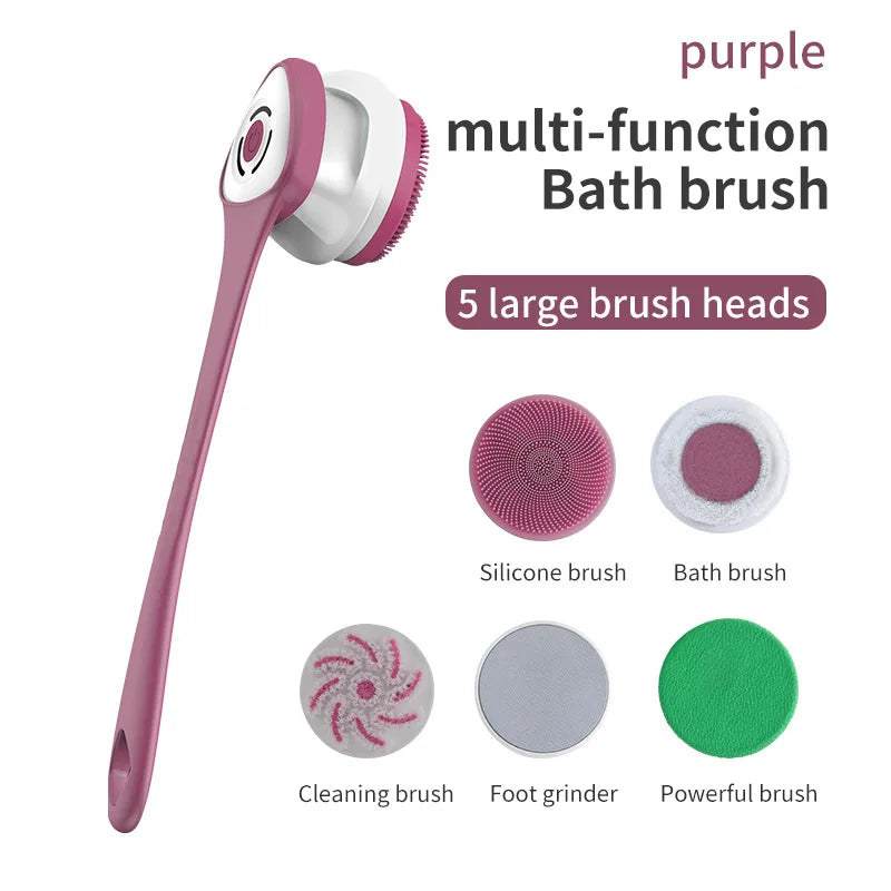 Auto Rotating Electric Waterproof Massage Shower Brush Multi-Function Silicone Massage Bath Brush with 5 Large Brush Heads