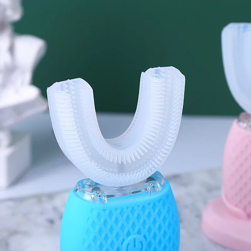 Sonic Silicone Electric Toothbrush U Shape 360 Degree Mouth Cleansing Automatic Toothbrush Cold Blue Light Teeth Whitening Brush