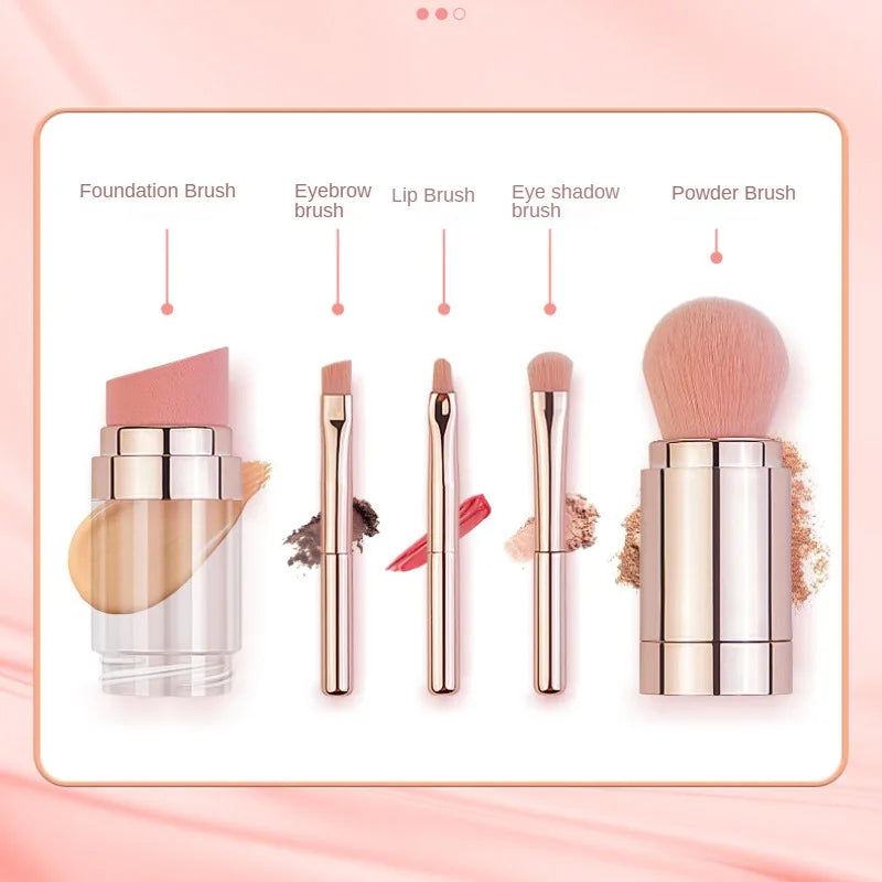 5 in 1 Portable Retractable Makeup Brushes for Foundation Eyebrow Lip Eyeshadow Loose Powder Cosmetic Set Makeup Brush Tools