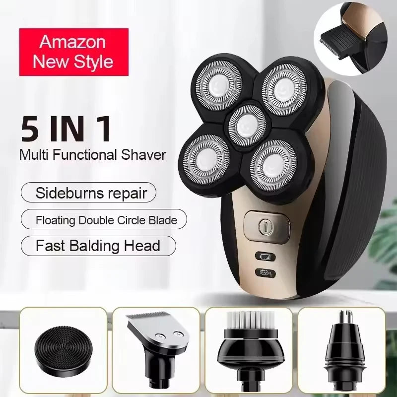 High Quality 5 in 1Multifunction 6 Blade Portable Rechargeable Wet Dry Mens Grooming Electric Waterproof Face Shaver for Man