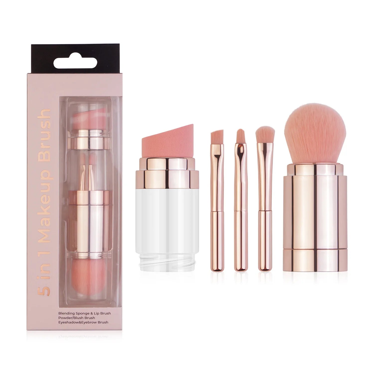 5 in 1 Portable Retractable Makeup Brushes for Foundation Eyebrow Lip Eyeshadow Loose Powder Cosmetic Set Makeup Brush Tools
