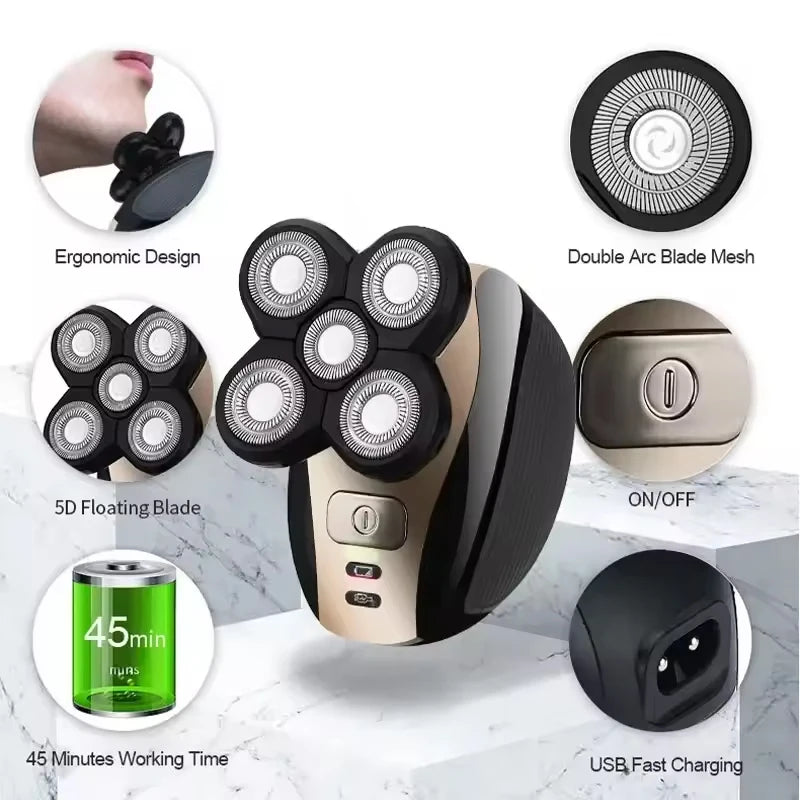 High Quality 5 in 1Multifunction 6 Blade Portable Rechargeable Wet Dry Mens Grooming Electric Waterproof Face Shaver for Man