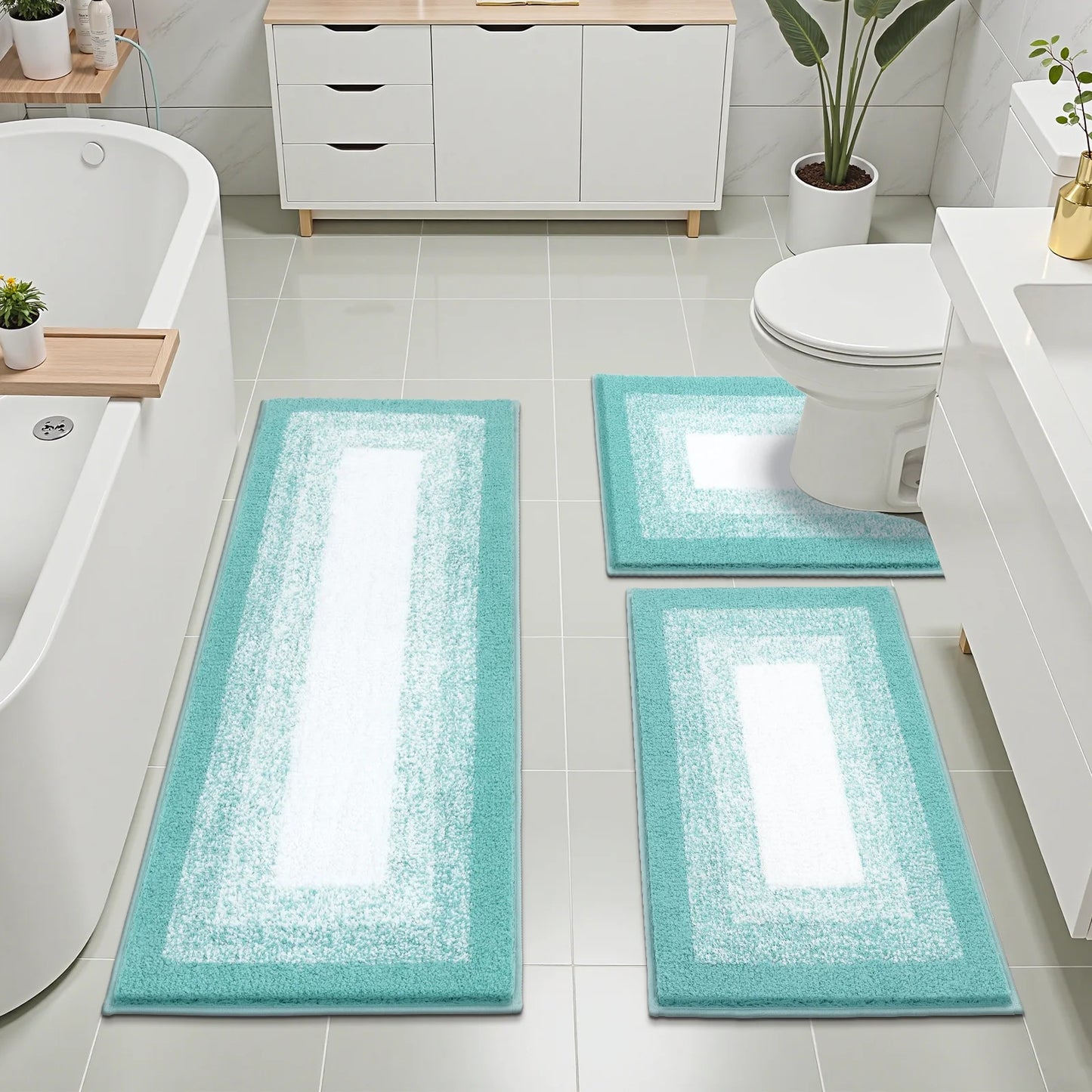 3 Piece Bath Rug Set Microfiber Washable Non Slip Bathroom Rug and Mat Set