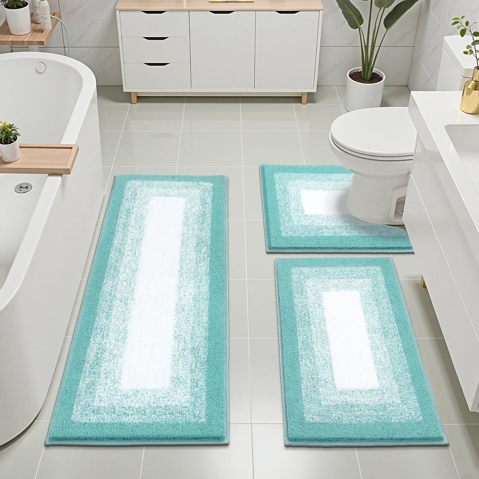 3 Piece Bath Rug Set Microfiber Washable Non Slip Bathroom Rug and Mat Set