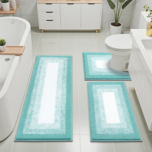 3 Piece Bath Rug Set Microfiber Washable Non Slip Bathroom Rug and Mat Set