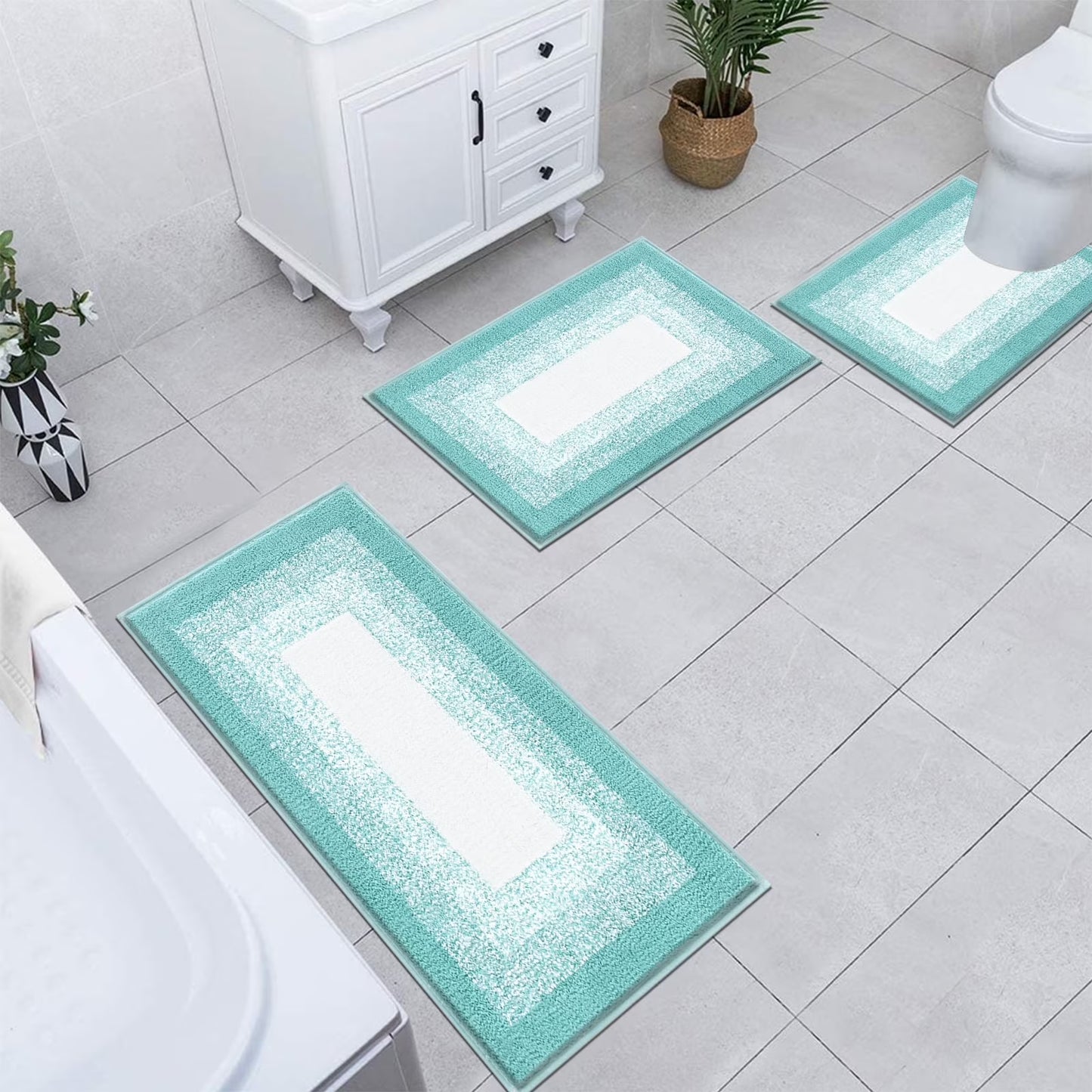 3 Piece Bath Rug Set Microfiber Washable Non Slip Bathroom Rug and Mat Set