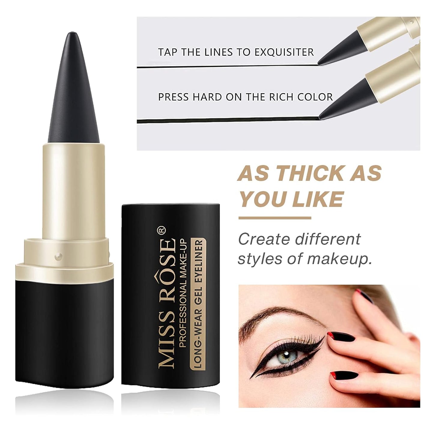 2 Pcs Black Gel Cream Eyeliner Set, Tool Smudge Proof and Waterproof Matte Quick Dry Black Eye-Liner Pencil Tattoo Eyeliner Pen Stick Makeup for Women