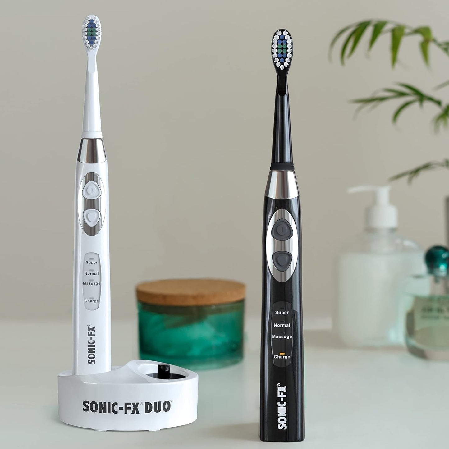 Duo Rechargeable Electric Toothbrush Set - with 14 Brush Heads, 3 Modes, Smart Auto-Timer, Charging Dock Holder - Dual Handle Electric Tooth Brush for Adults & Kids, Black and White