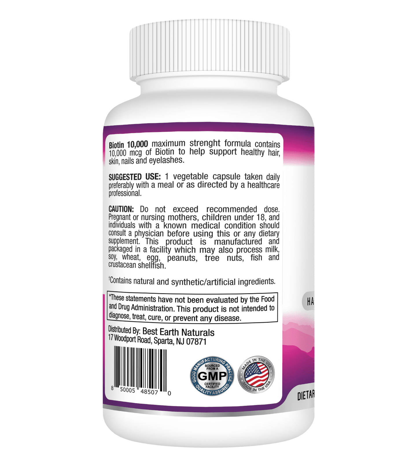 Biotin 10,000, Dietary Supplement, Hair, Skin, Nail and Lash Support, 30 Count