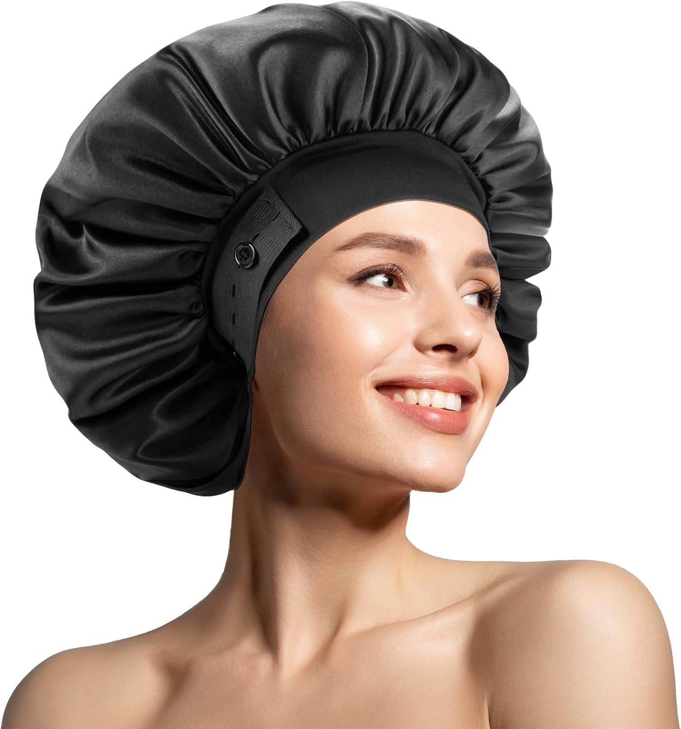 Satin Bonnets for Men Women, Adjustable & Soft Elastic Band Hair Bonnet Large Silk Bonnet for Sleeping Curly Hair Braids