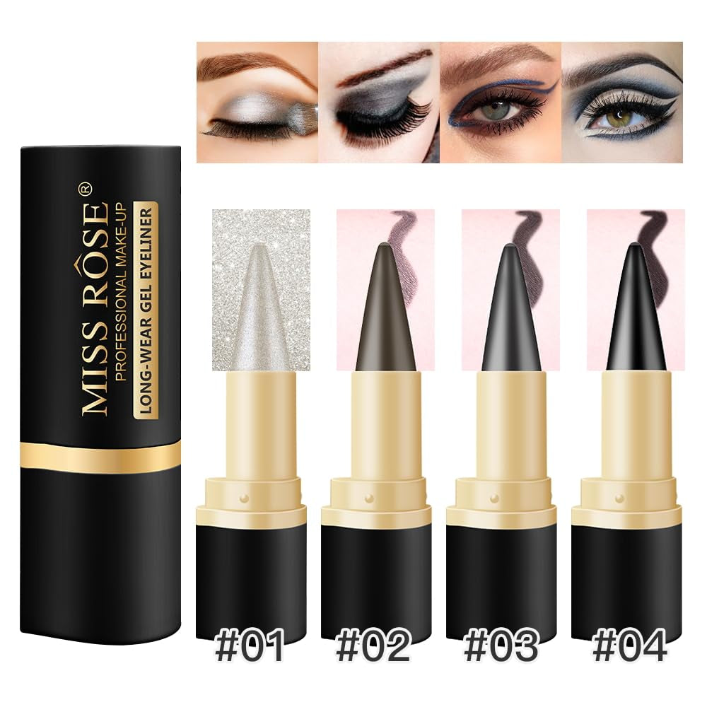 2 Pcs Black Gel Cream Eyeliner Set, Tool Smudge Proof and Waterproof Matte Quick Dry Black Eye-Liner Pencil Tattoo Eyeliner Pen Stick Makeup for Women