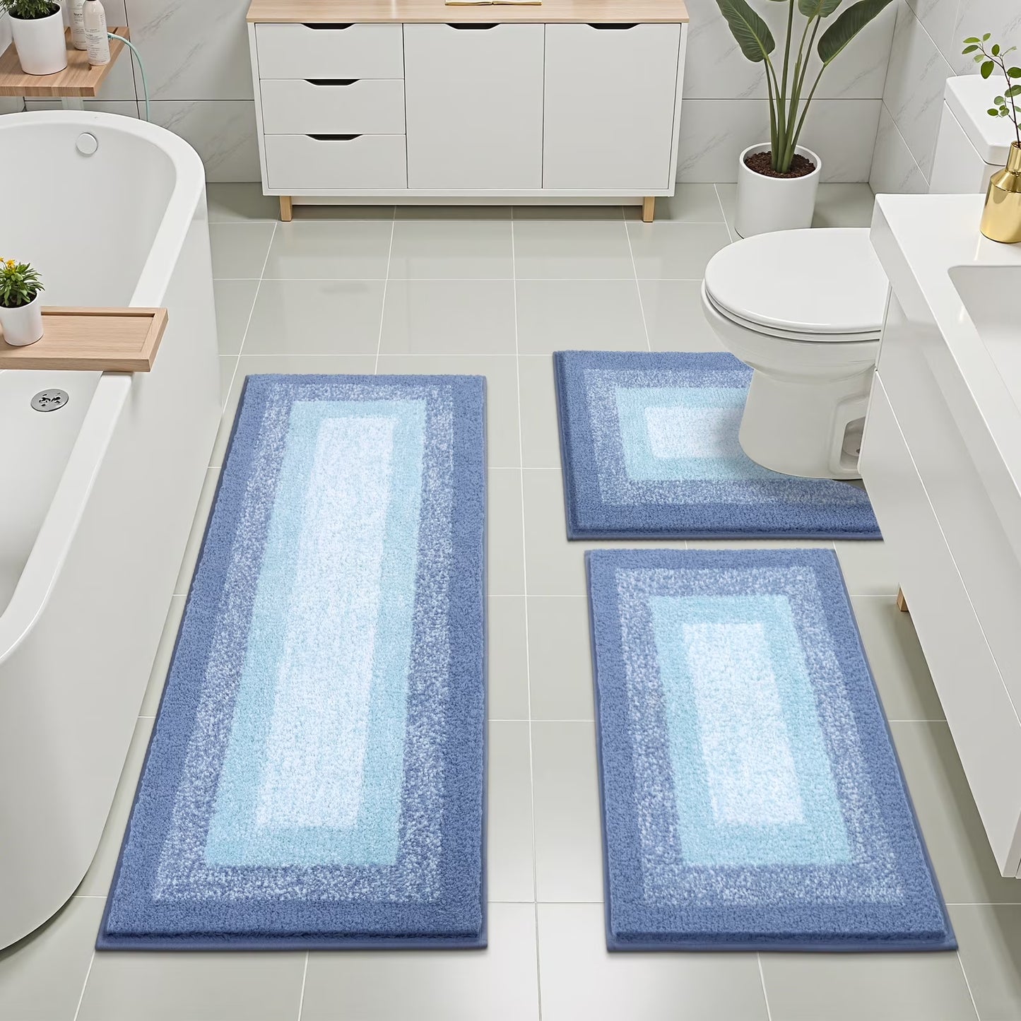 3 Piece Bath Rug Set Microfiber Washable Non Slip Bathroom Rug and Mat Set