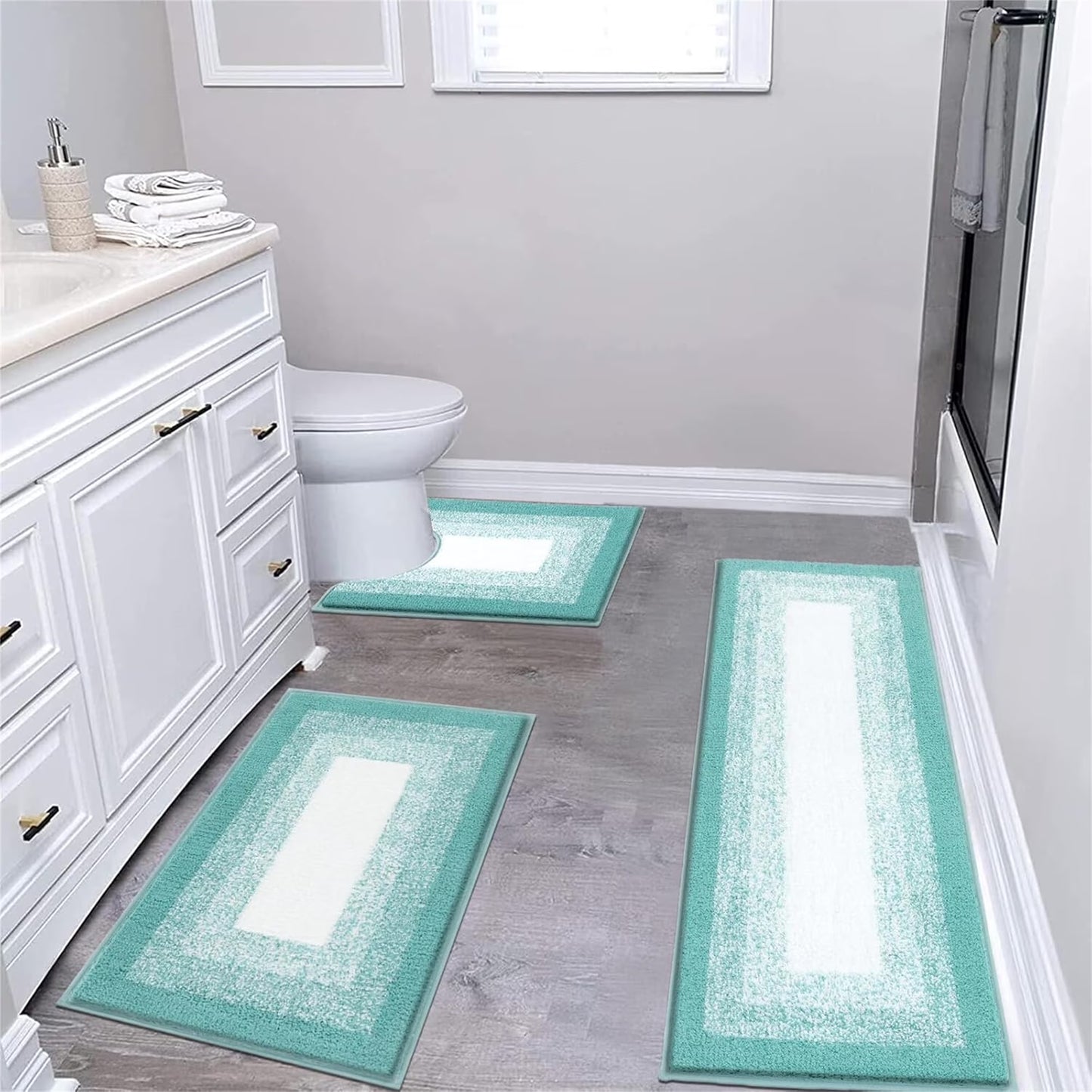 3 Piece Bath Rug Set Microfiber Washable Non Slip Bathroom Rug and Mat Set