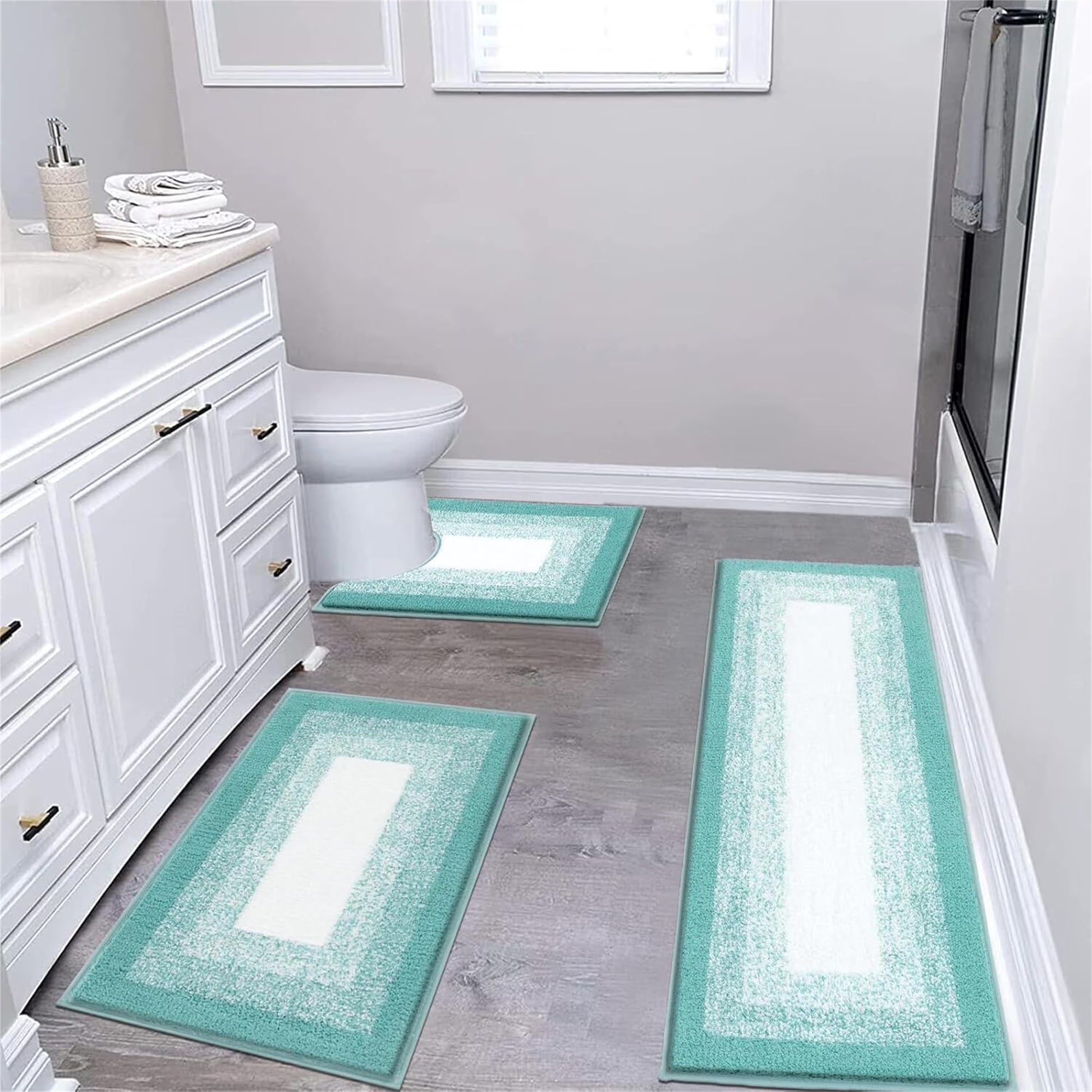 3 Piece Bath Rug Set Microfiber Washable Non Slip Bathroom Rug and Mat Set