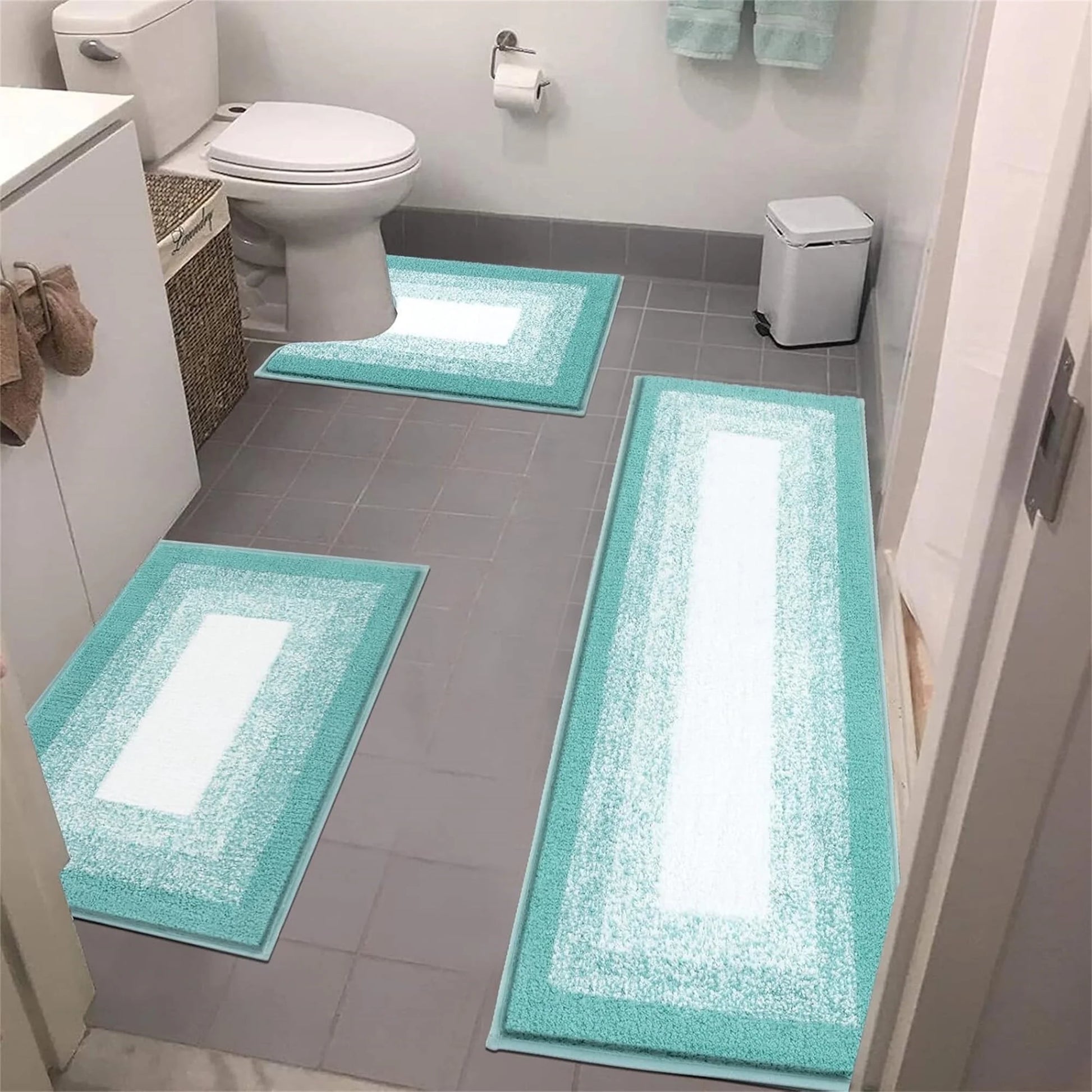 3 Piece Bath Rug Set Microfiber Washable Non Slip Bathroom Rug and Mat Set